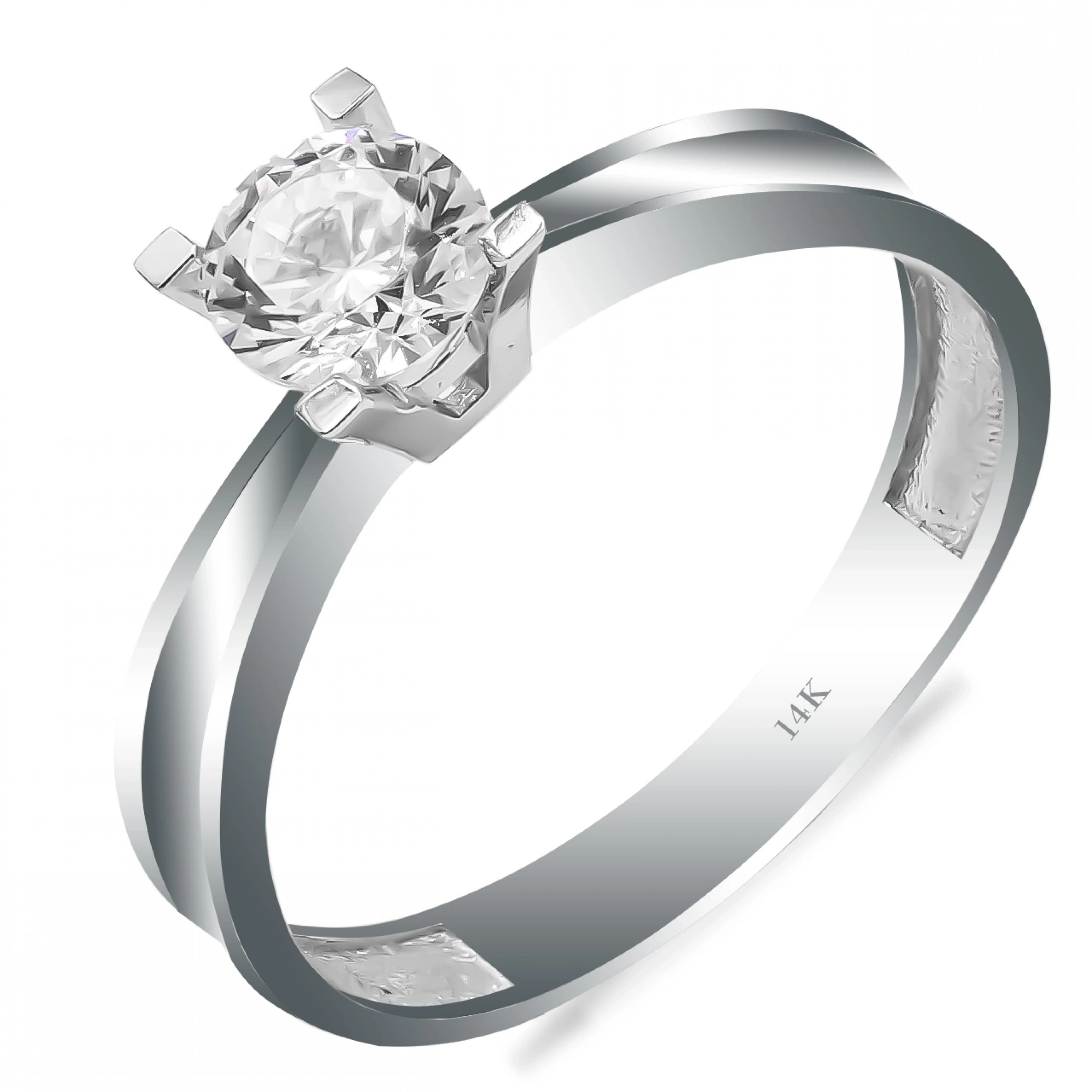 Şık Tasarım Beyaz 14 Ayar Tektaş Altın Yüzük