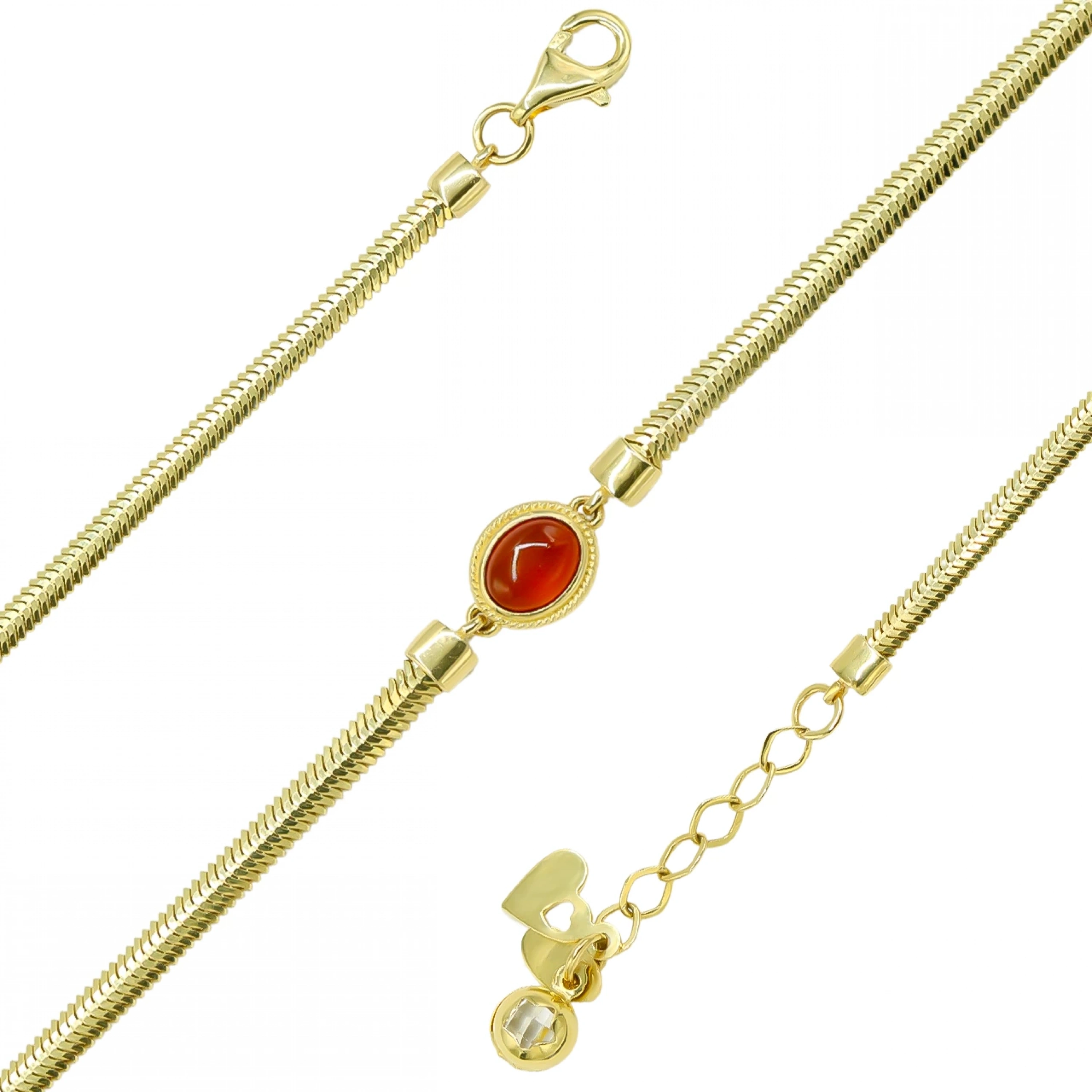 Oval Kırmızı Taşlı 14 Ayar Altın Bileklik