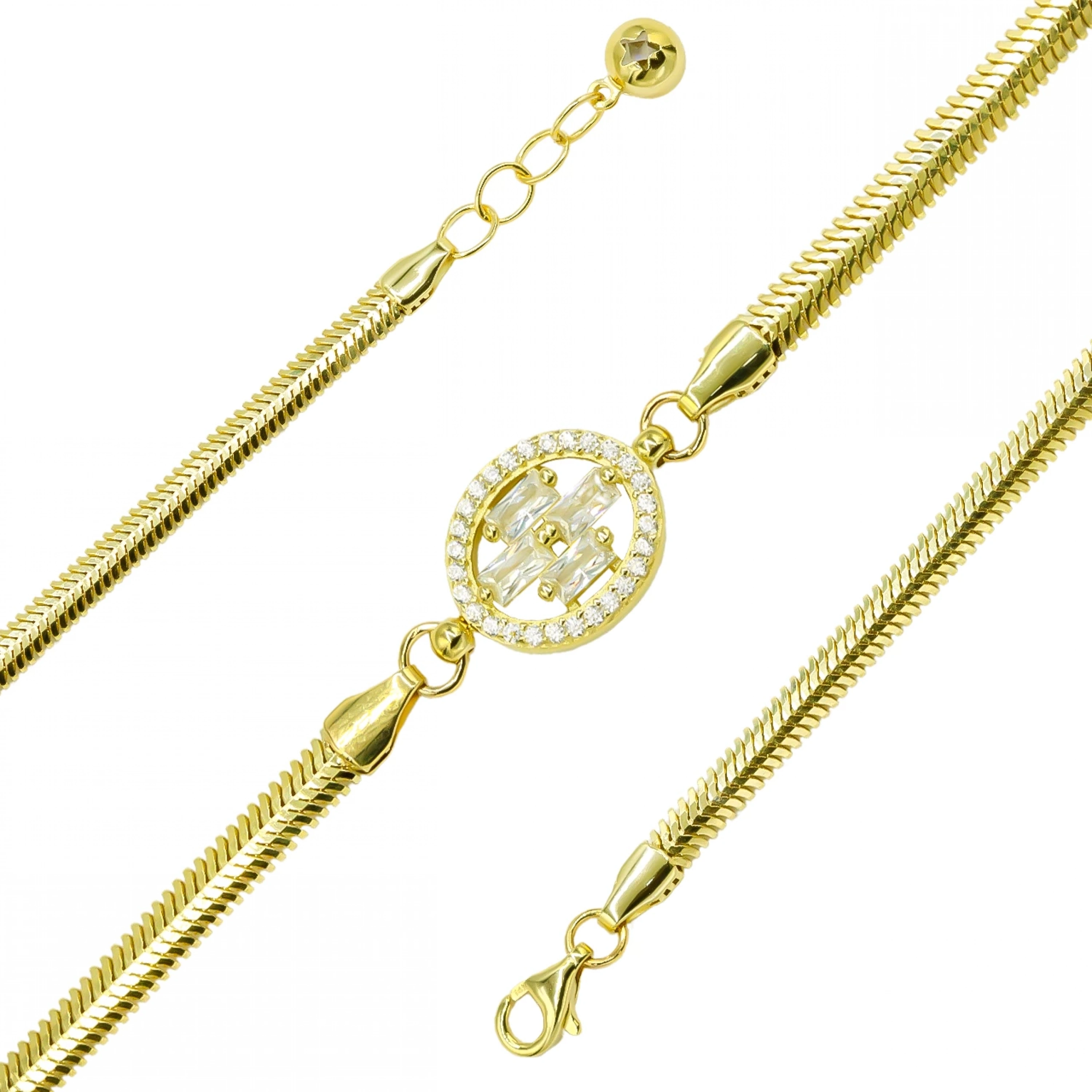 Oval Taşlı Balıksırtı 14 Ayar Altın Bileklik