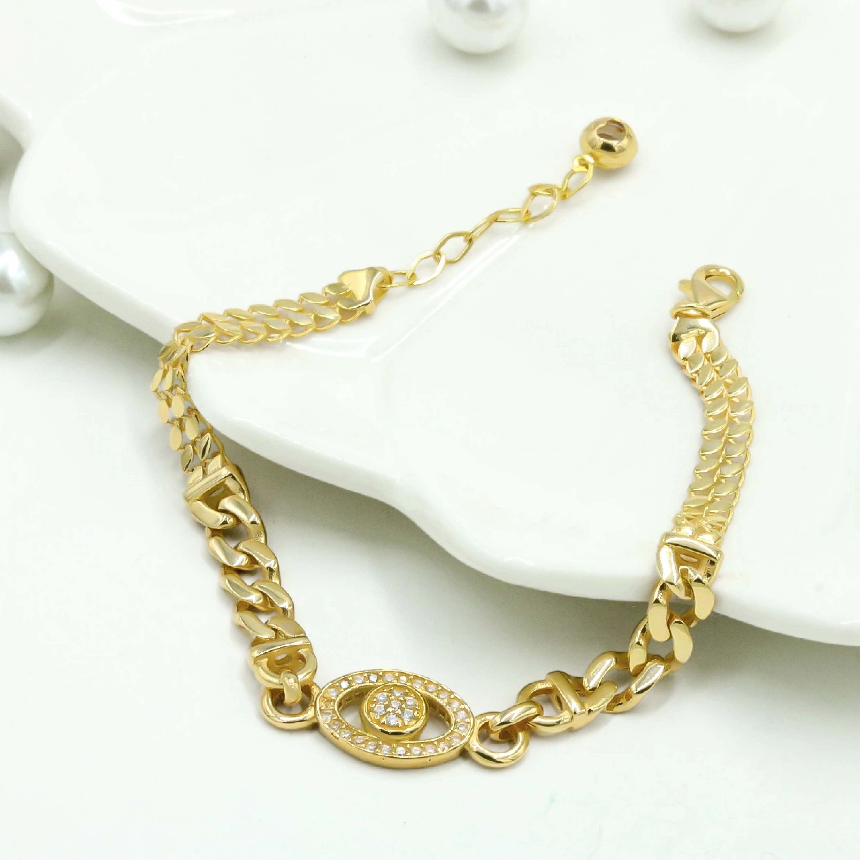 Oval Taşlı Pullu Gurmet 14 Ayar Altın Bileklik