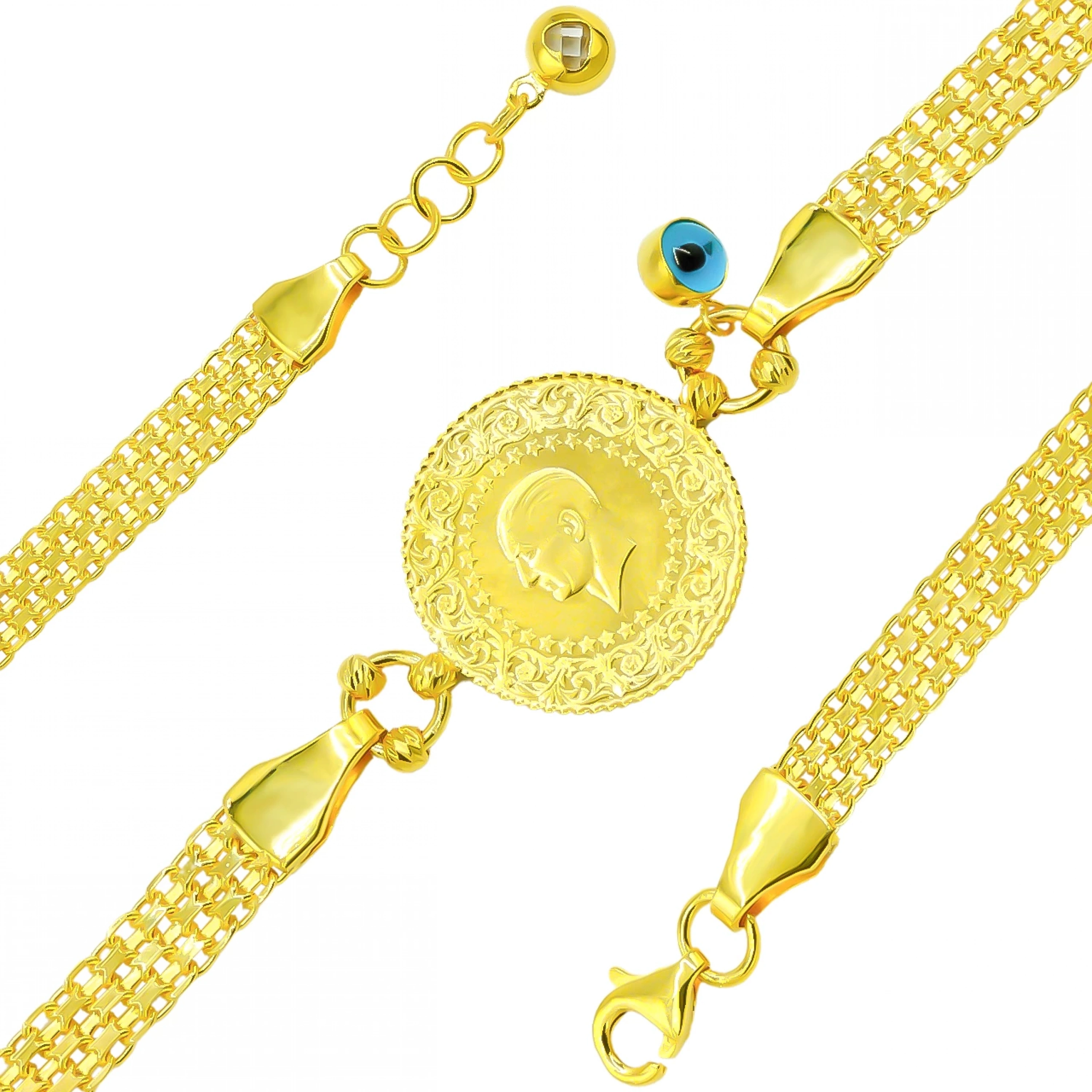 Özel Tasarım Çeyrekli 14 Ayar Altın Bileklik