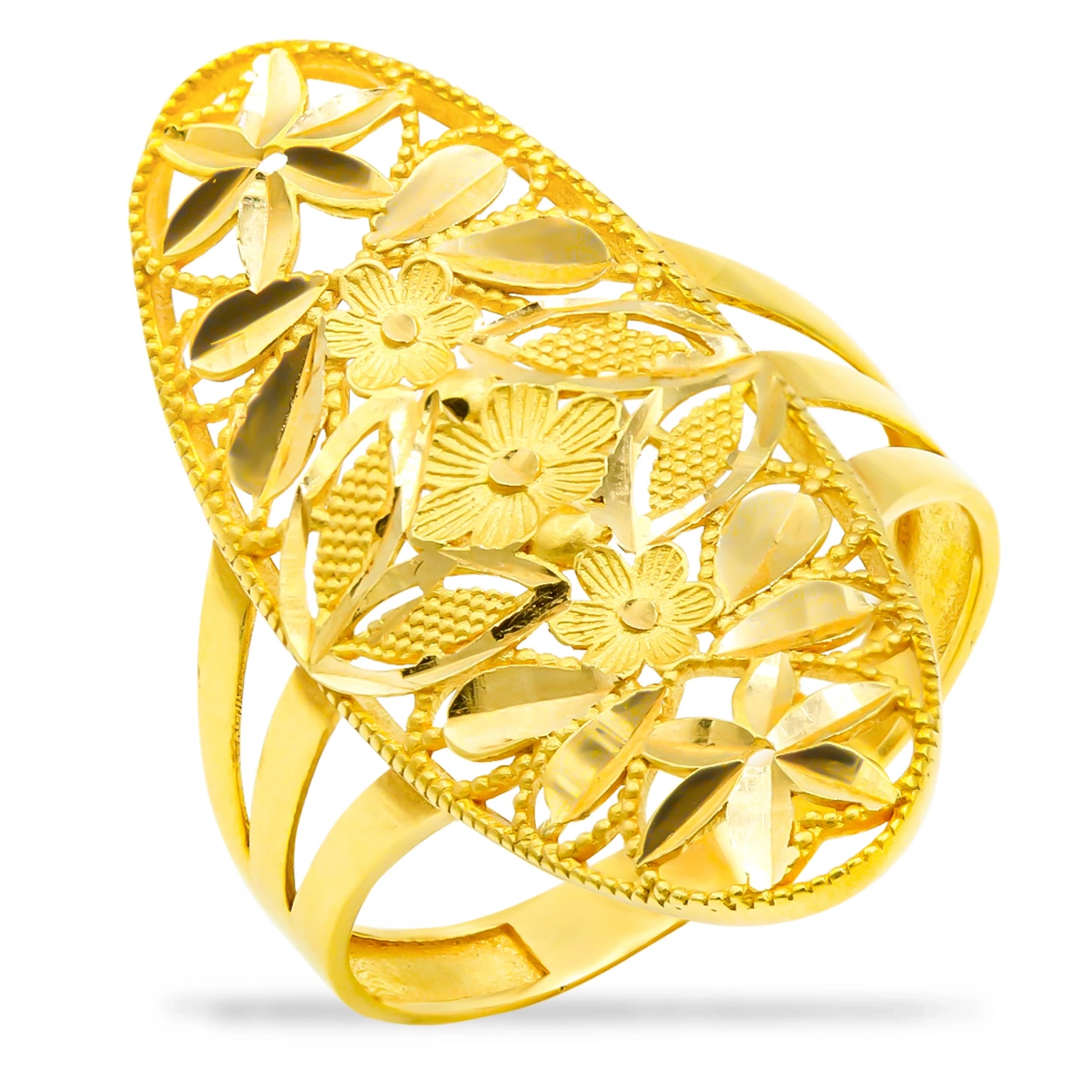 Çiçek Desenli 22 Ayar Altın Yüzük