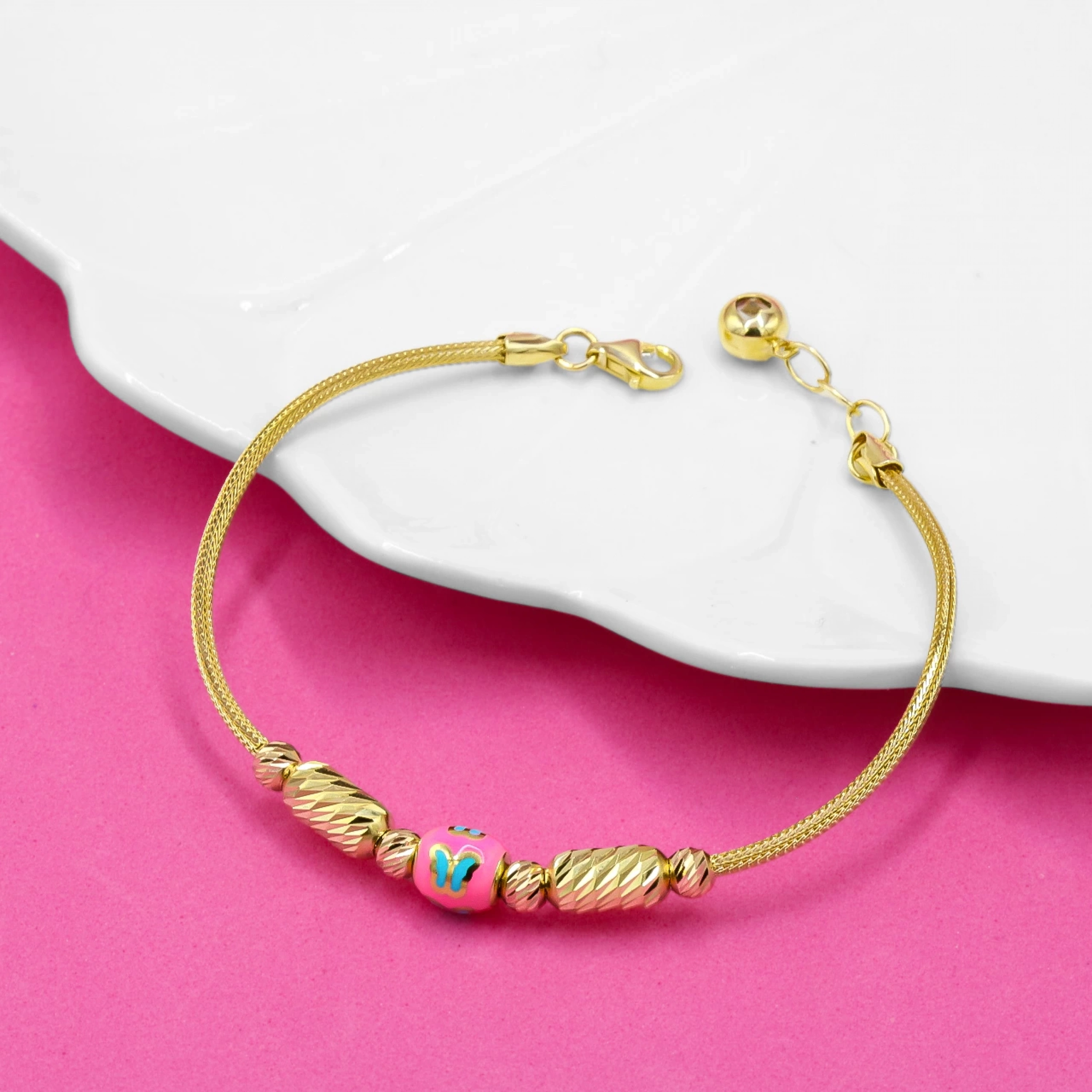 Pembe Charm 14 Ayar Altın Bileklik