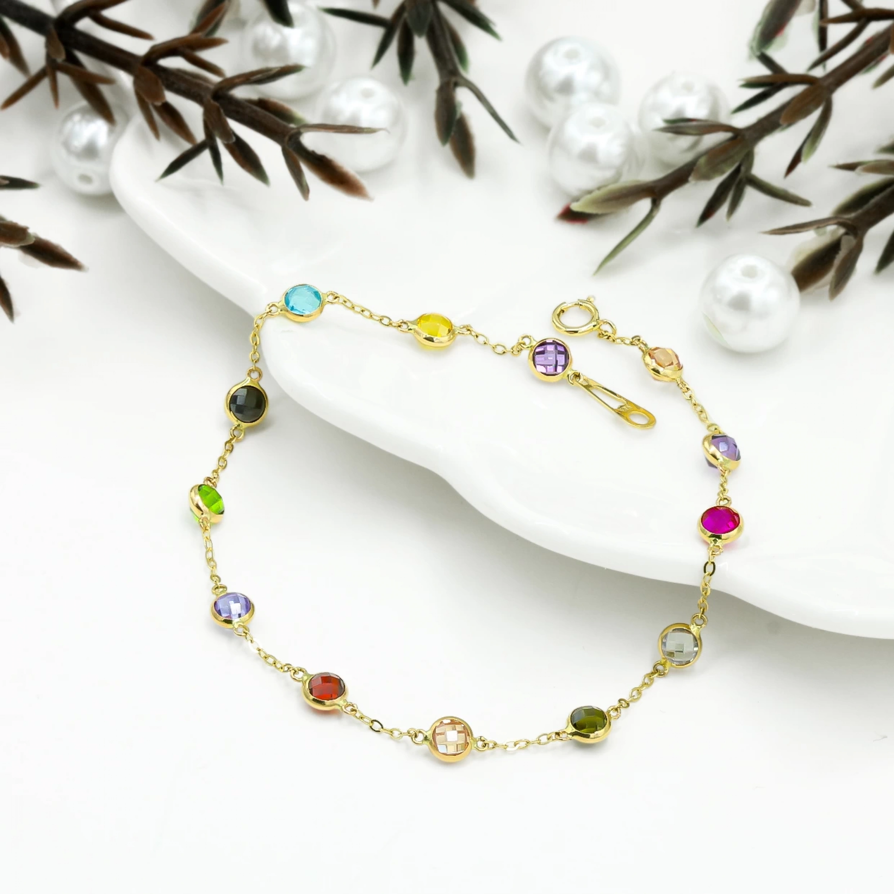 Renkli Toplu 14 Ayar Altın Bileklik