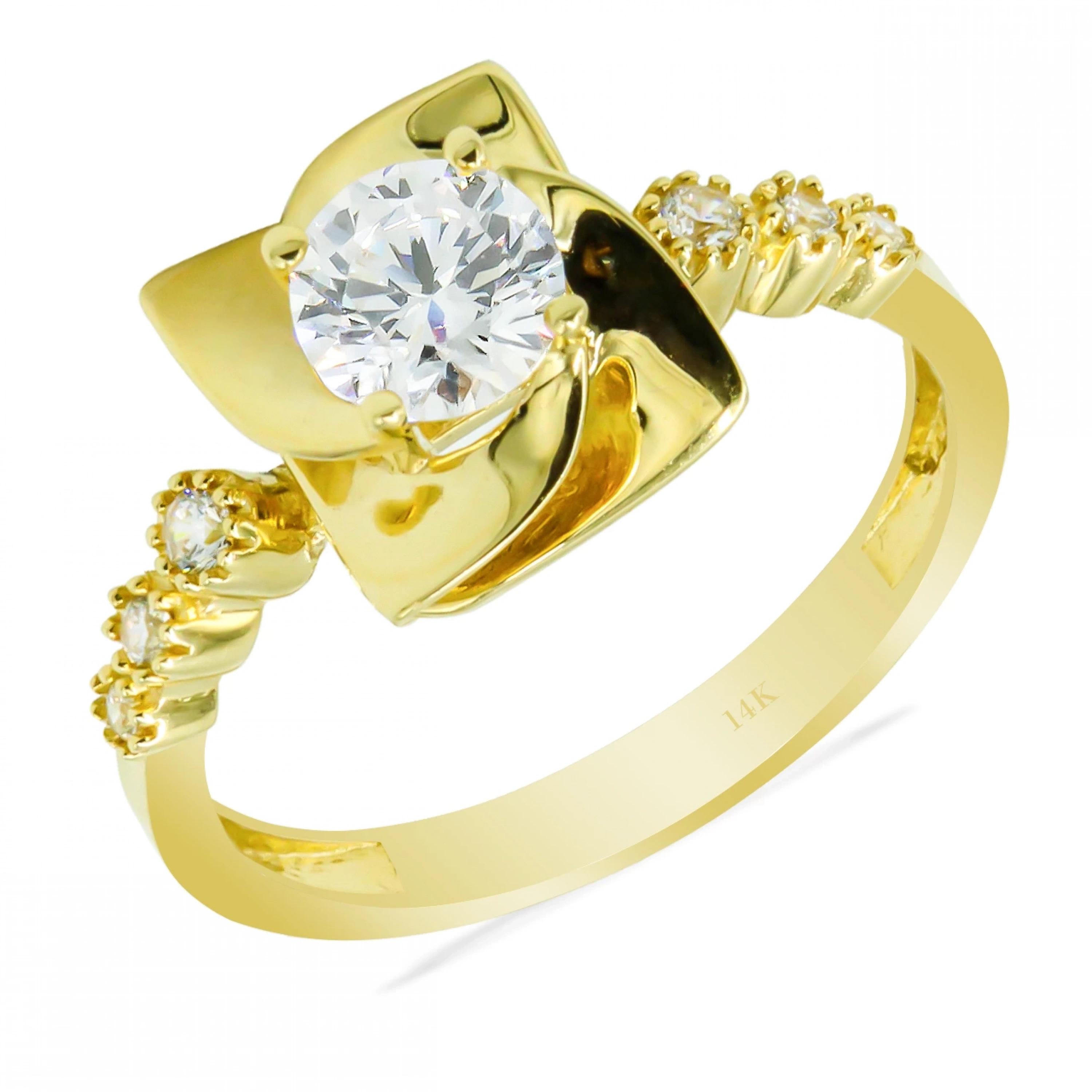 Rüzgar Gülü 14 Ayar Altın Tektaş Yüzük