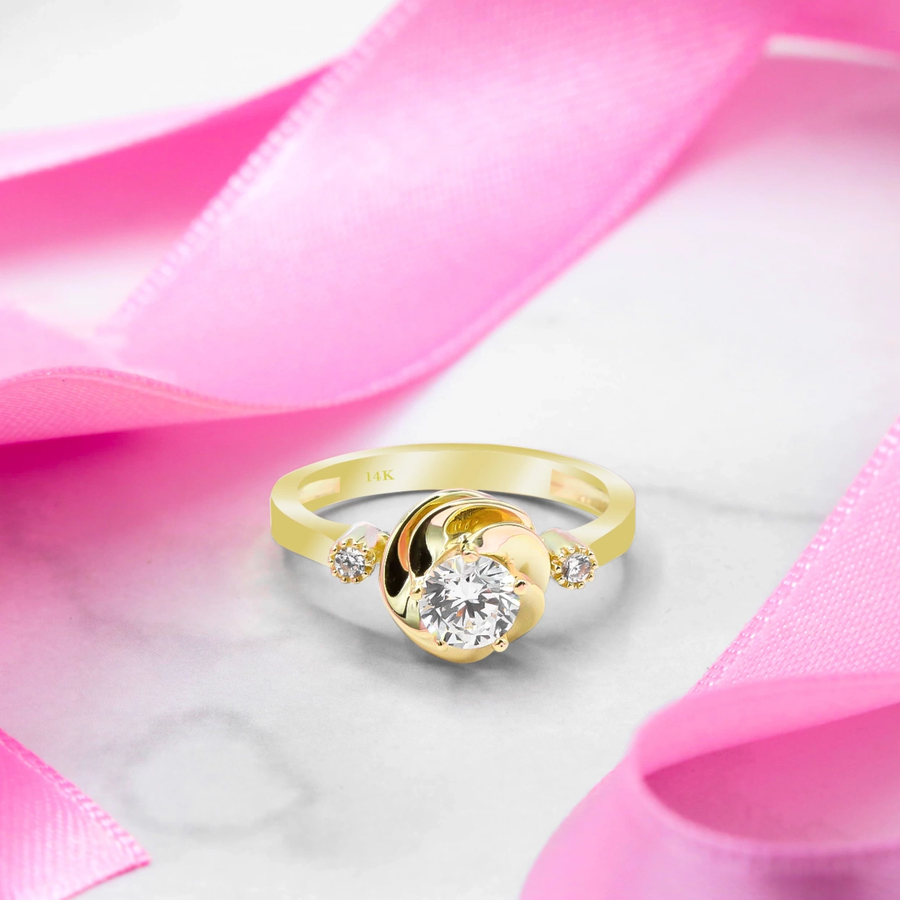 Rüzgar Gülü Tektaş 14 Ayar Altın Yüzük