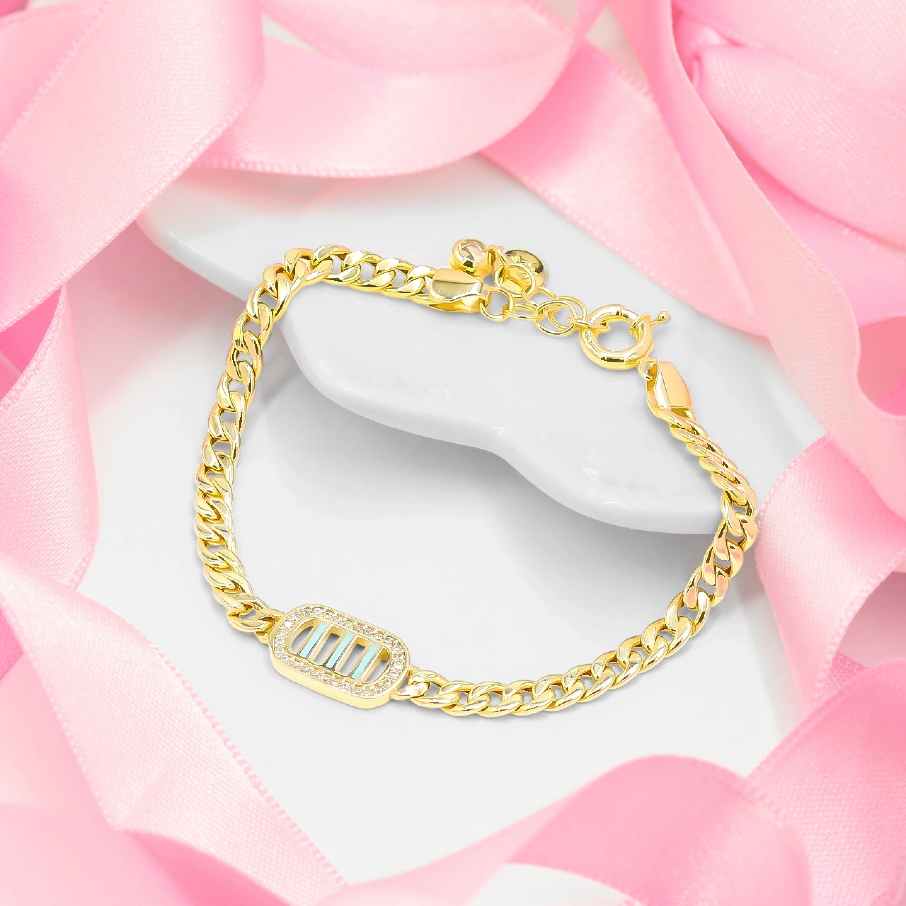 Mavi Çizgili 14 Ayar Altın Bileklik