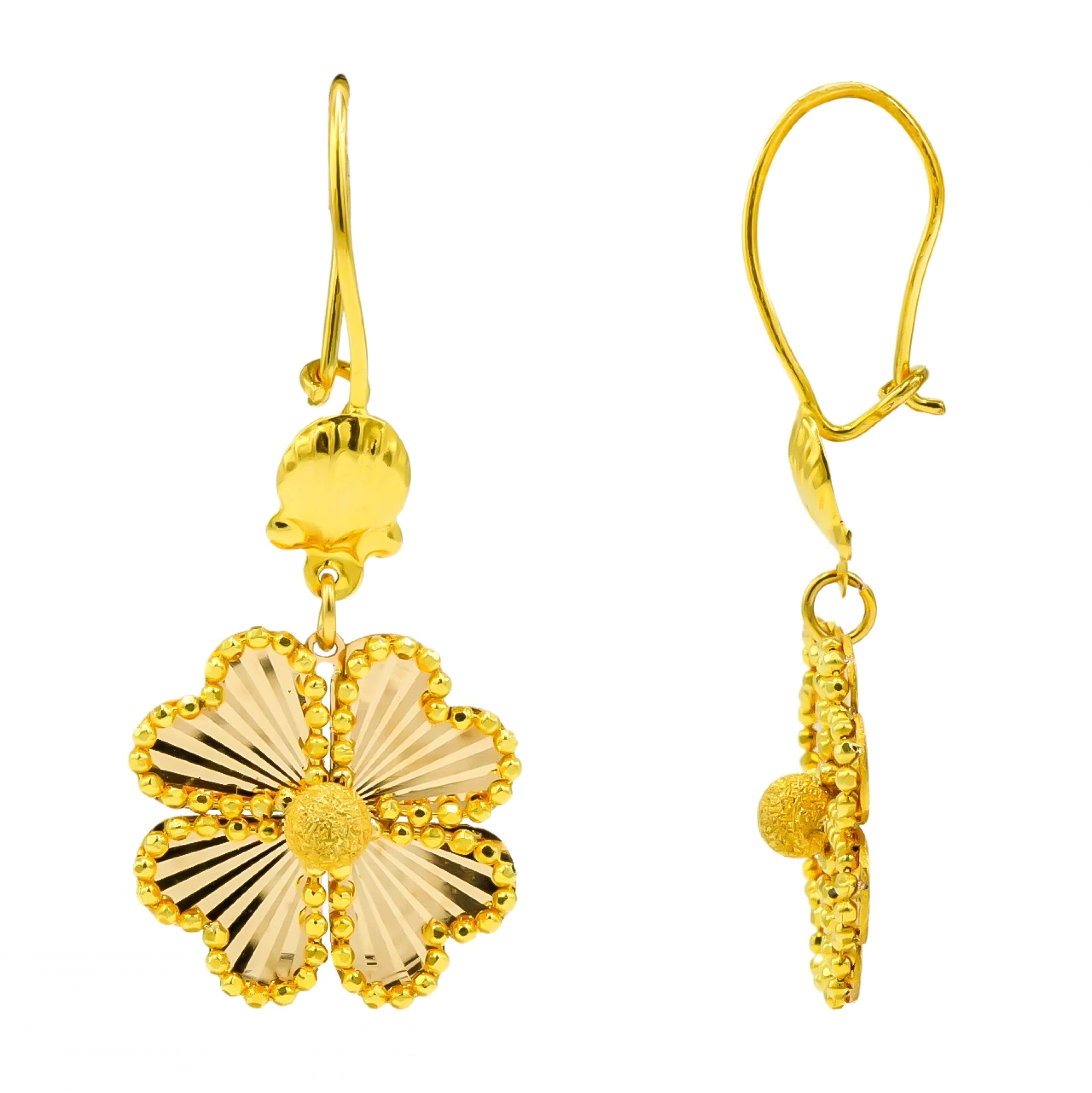 Sallantılı Yonca 14 Ayar Altın Küpe