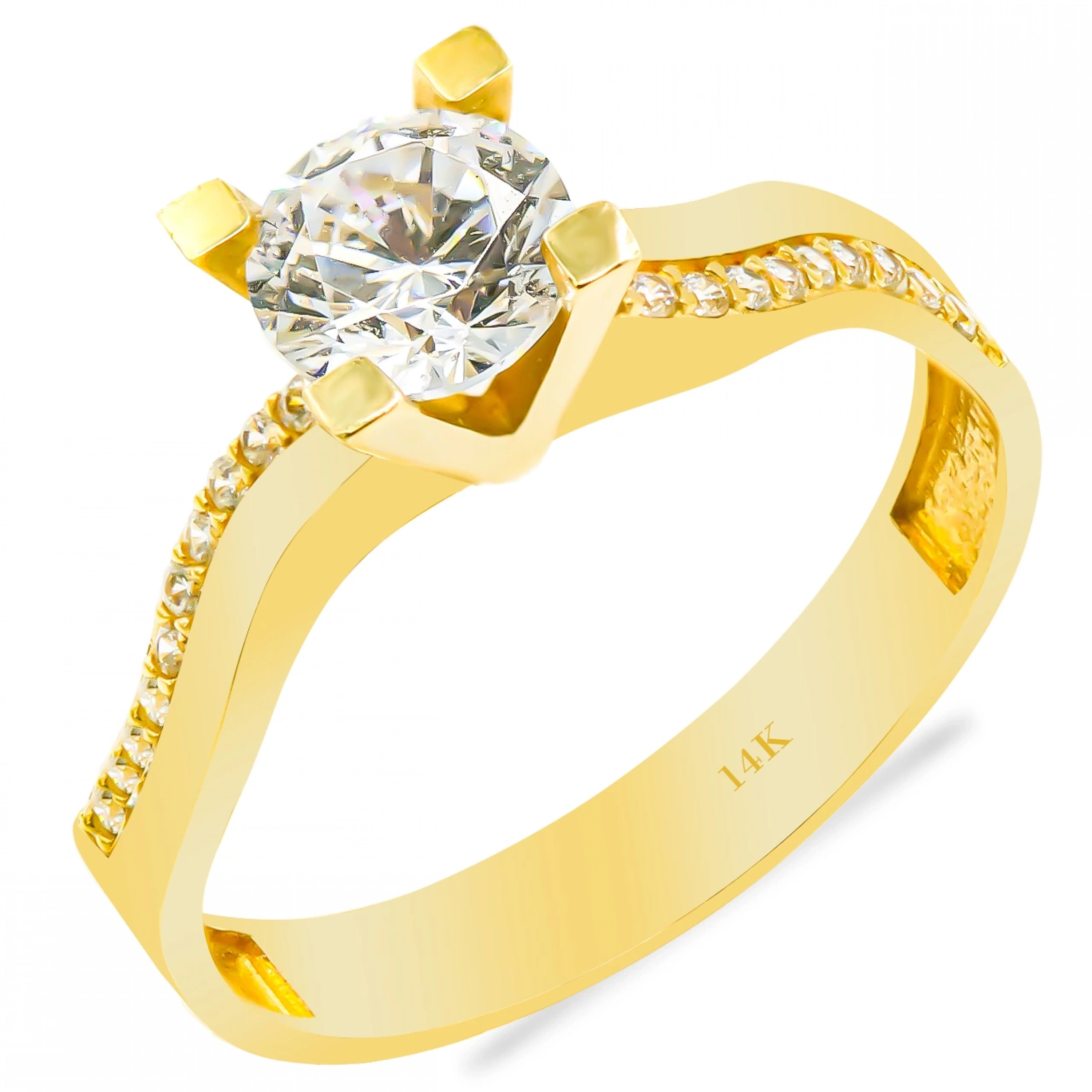 Dalgalı 14 Ayar Tektaş Altın Yüzük