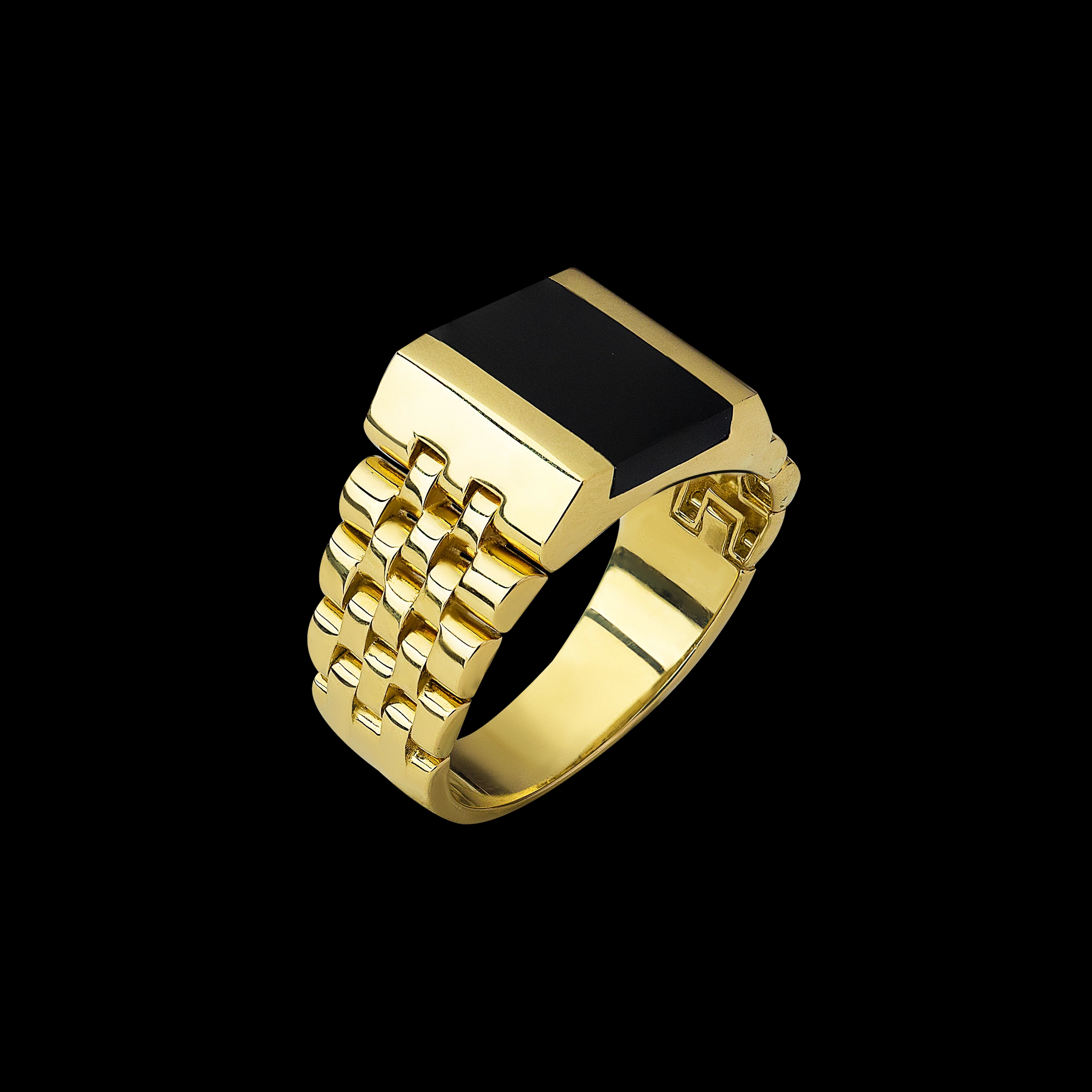 Siyah Dikdörtgen Kesim 14 Ayar Altın Yüzük