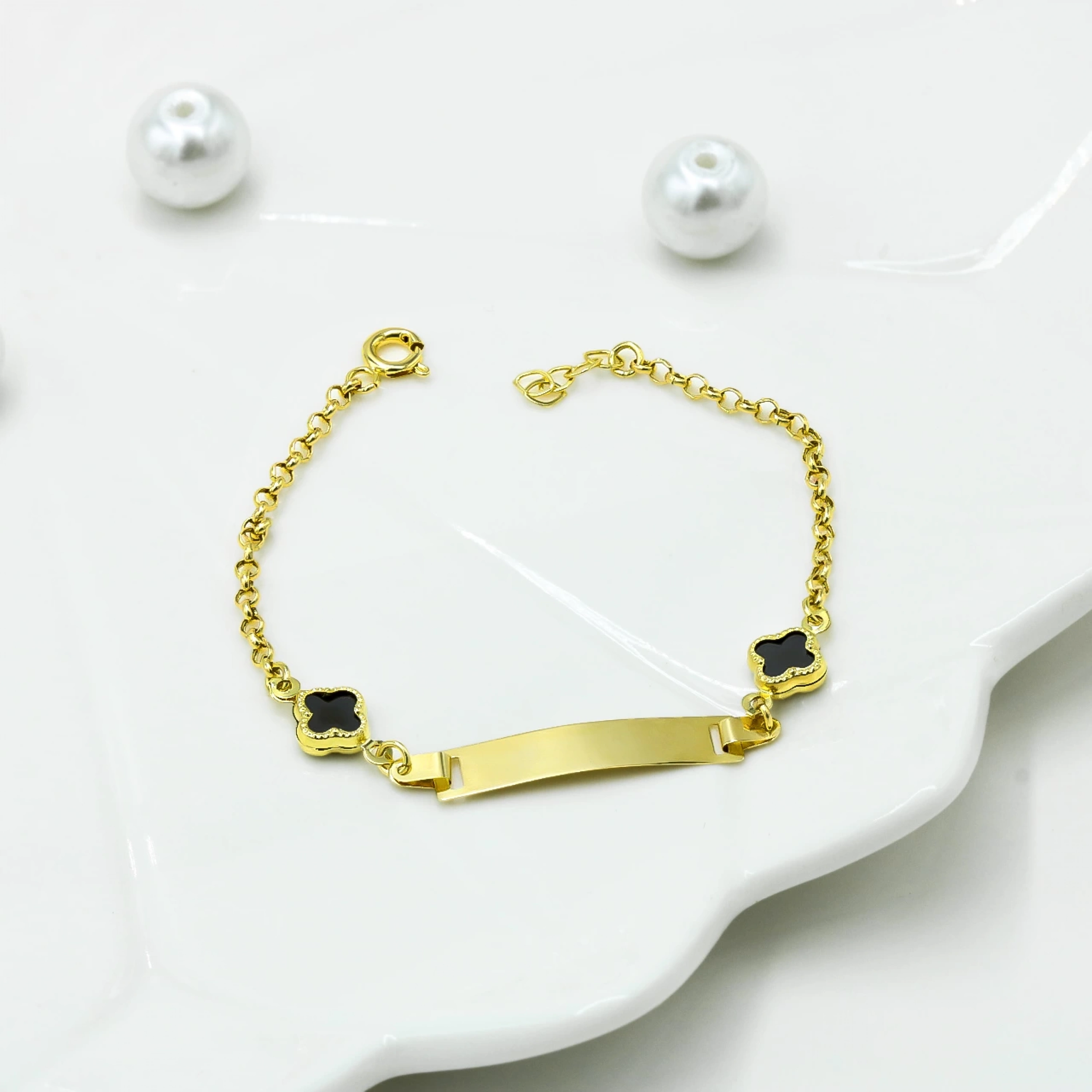 Siyah Yoncalı 14 Ayar Altın Bileklik