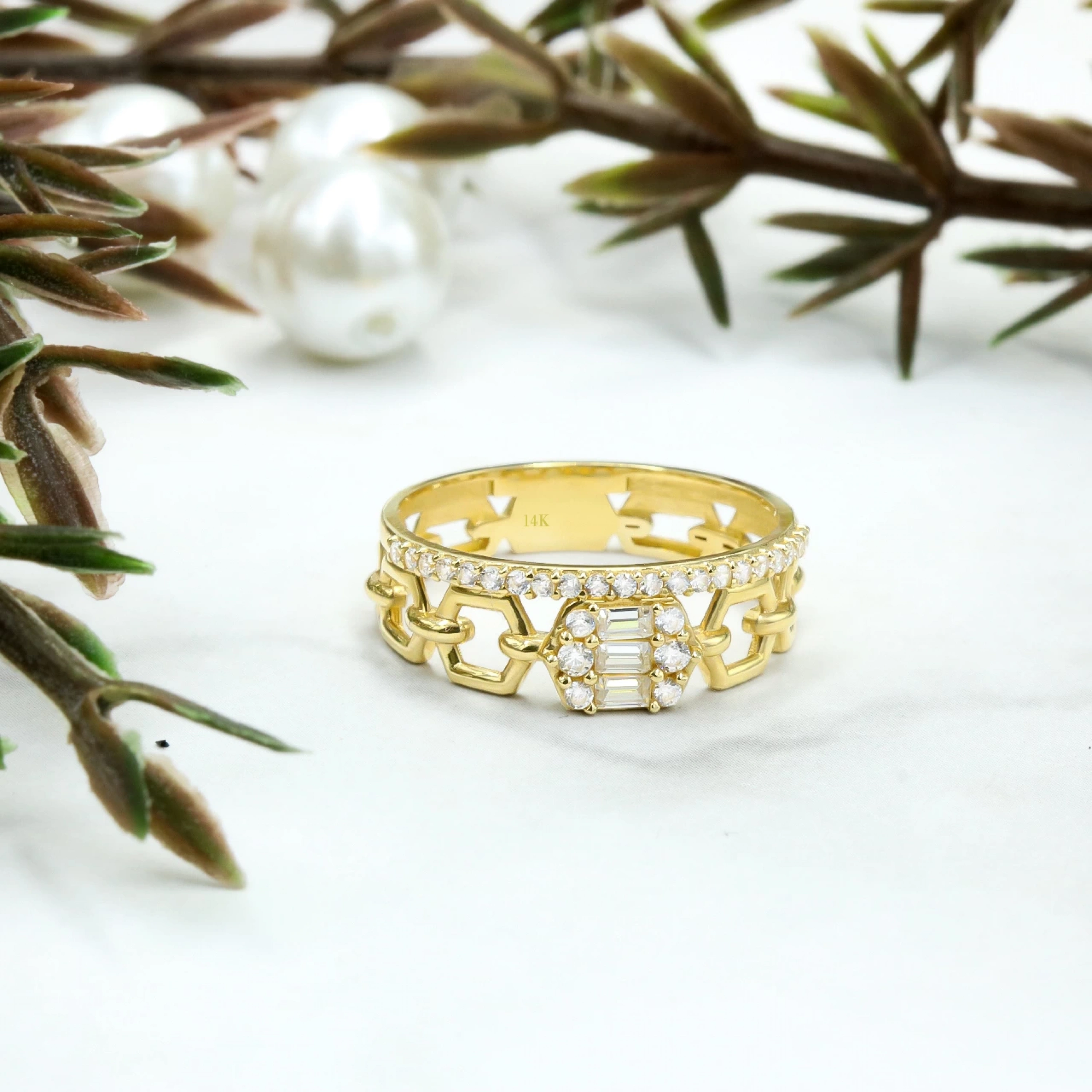 Tamtur Baget Desenli 14 Ayar Altın Yüzük