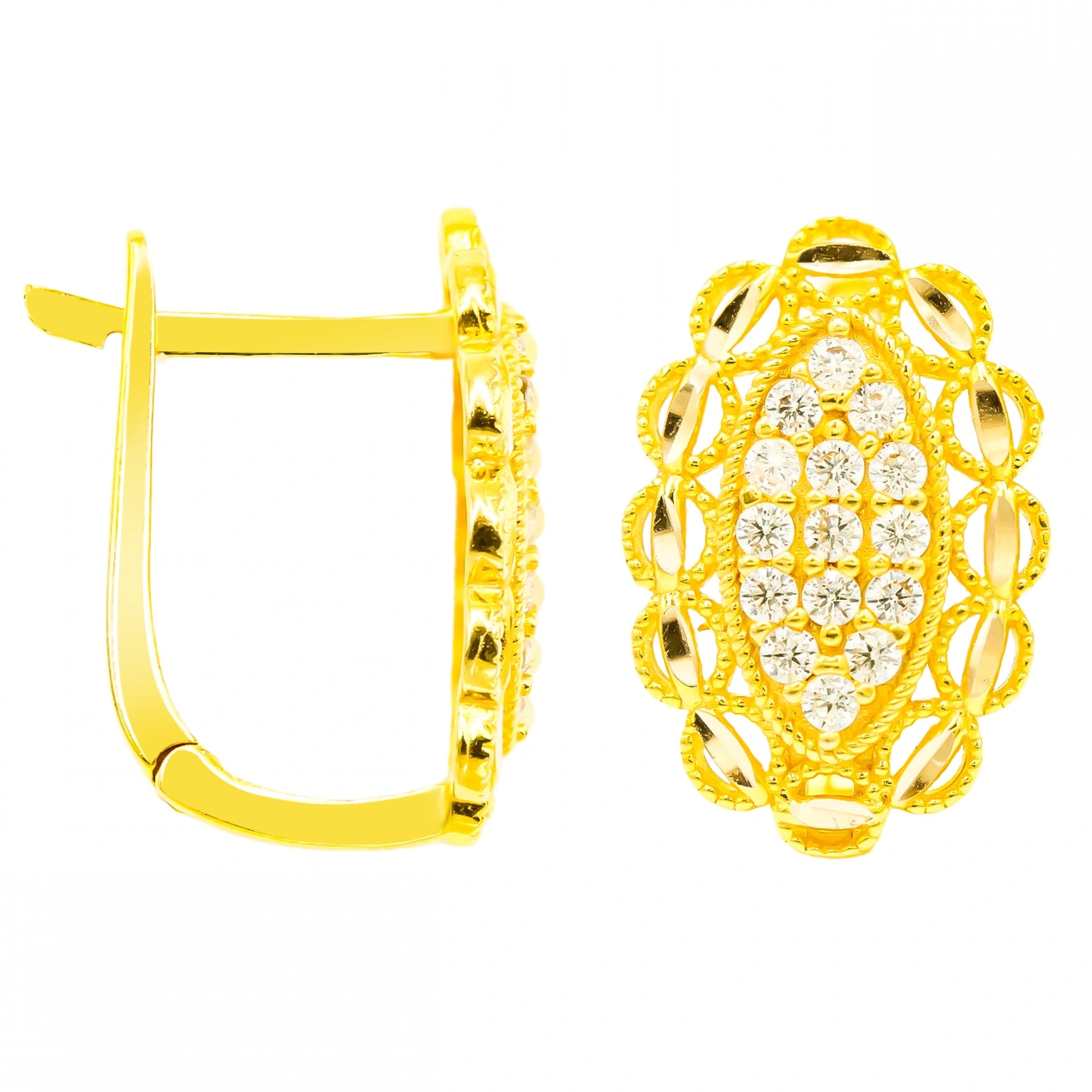 Taşlı 14 Ayar Klipsli Altın Küpe