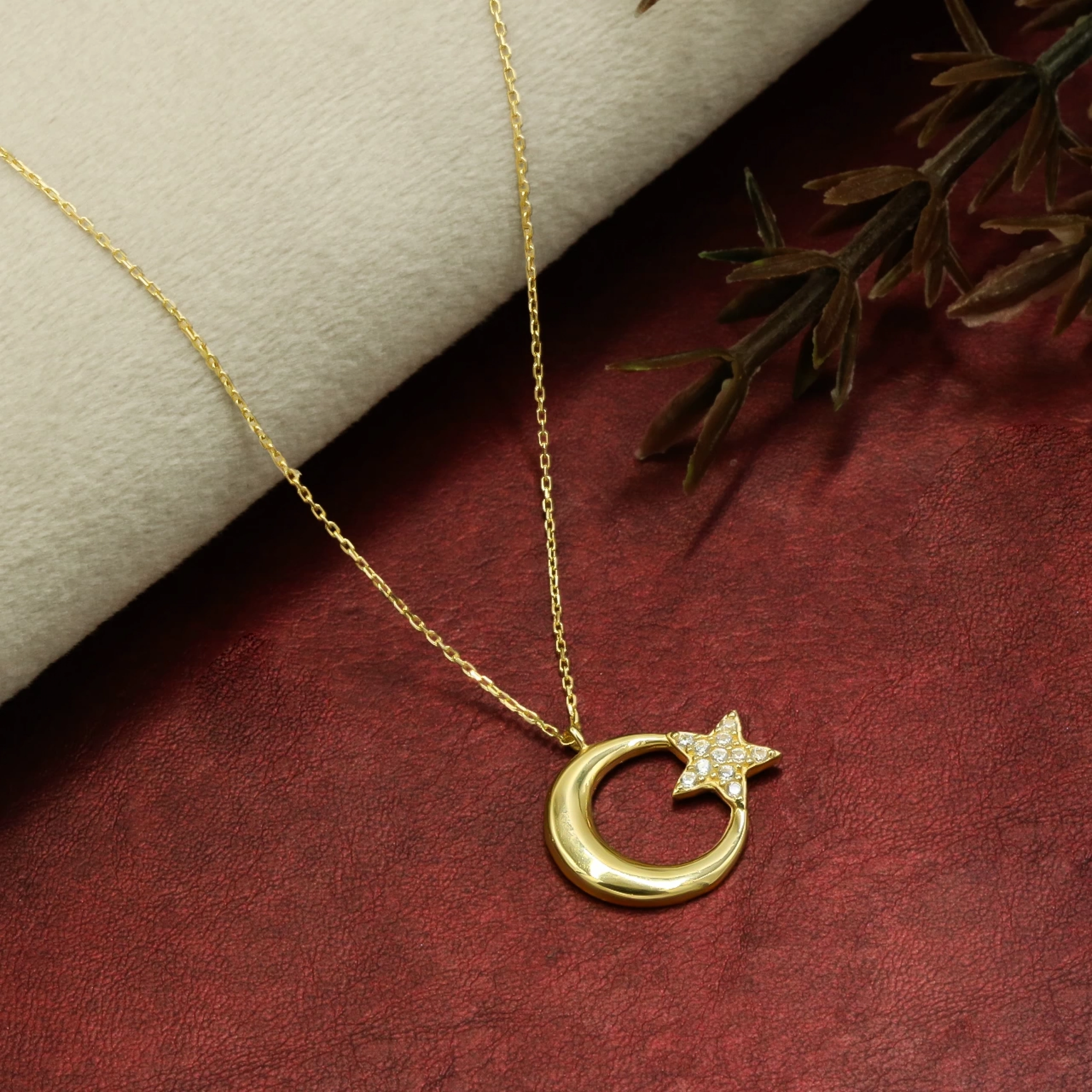 Taşlı Ayyıldız 14 Ayar Altın Kolye