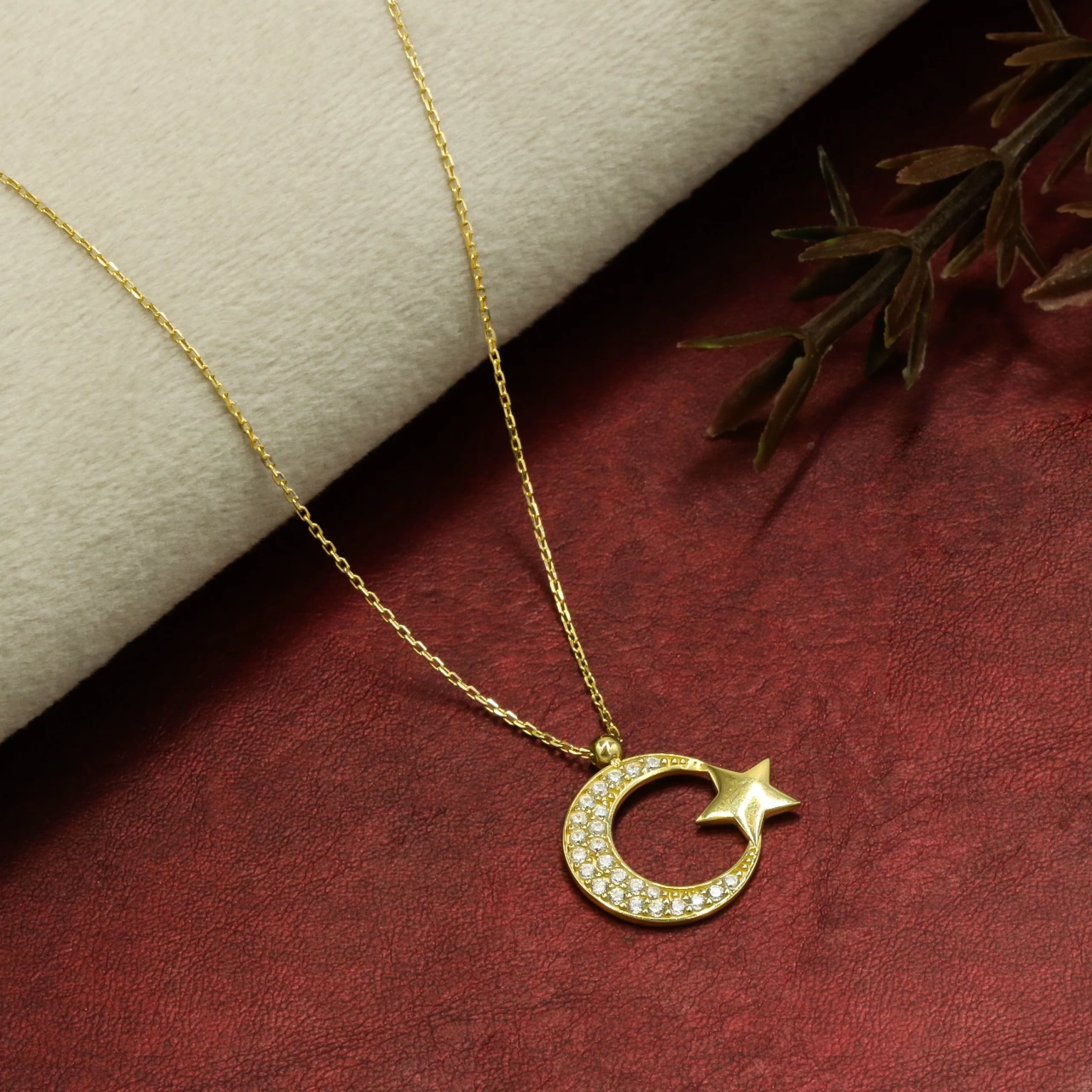 Taşlı Ayyıldız 14 Ayar Altın Kolye