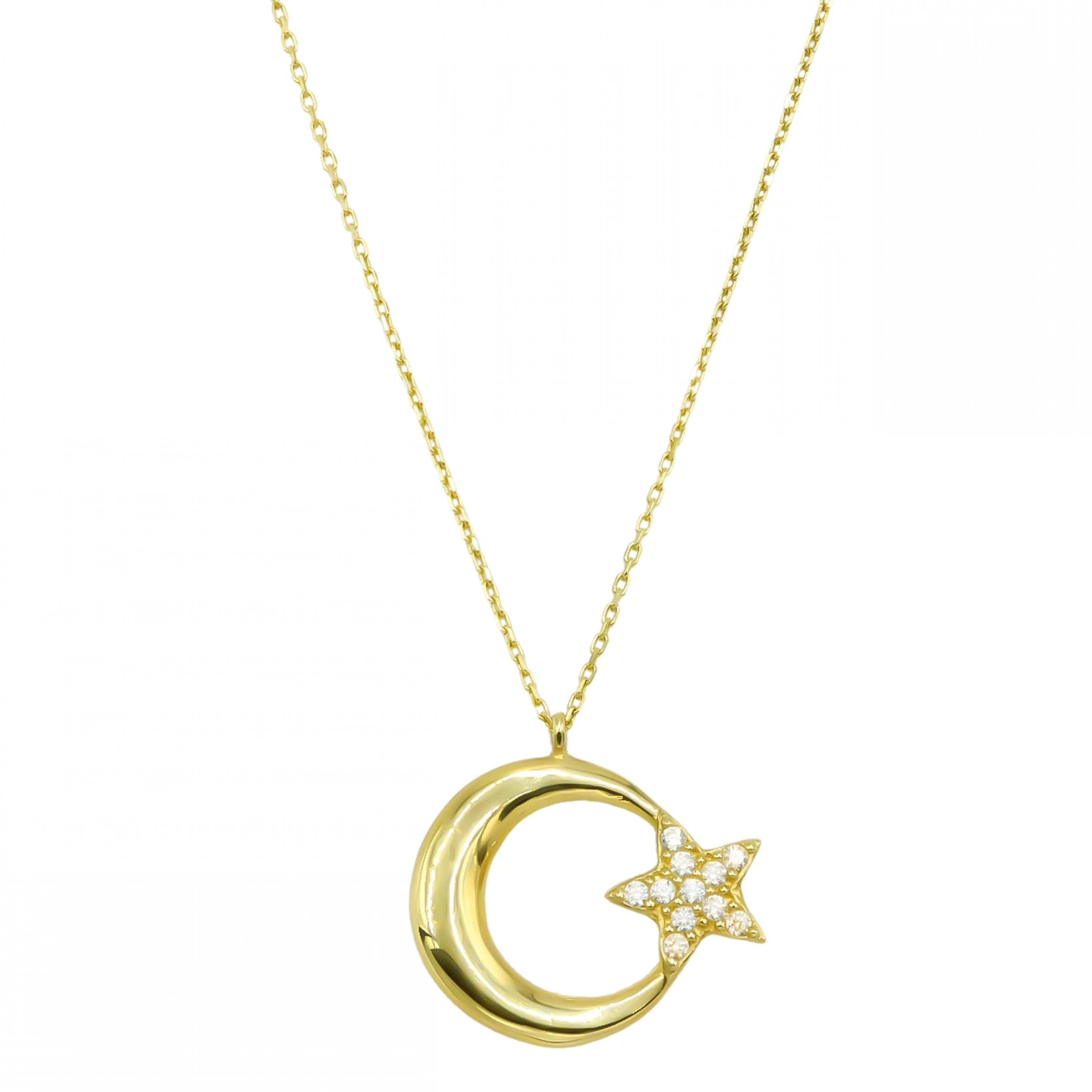 Taşlı Ayyıldız 14 Ayar Altın Kolye