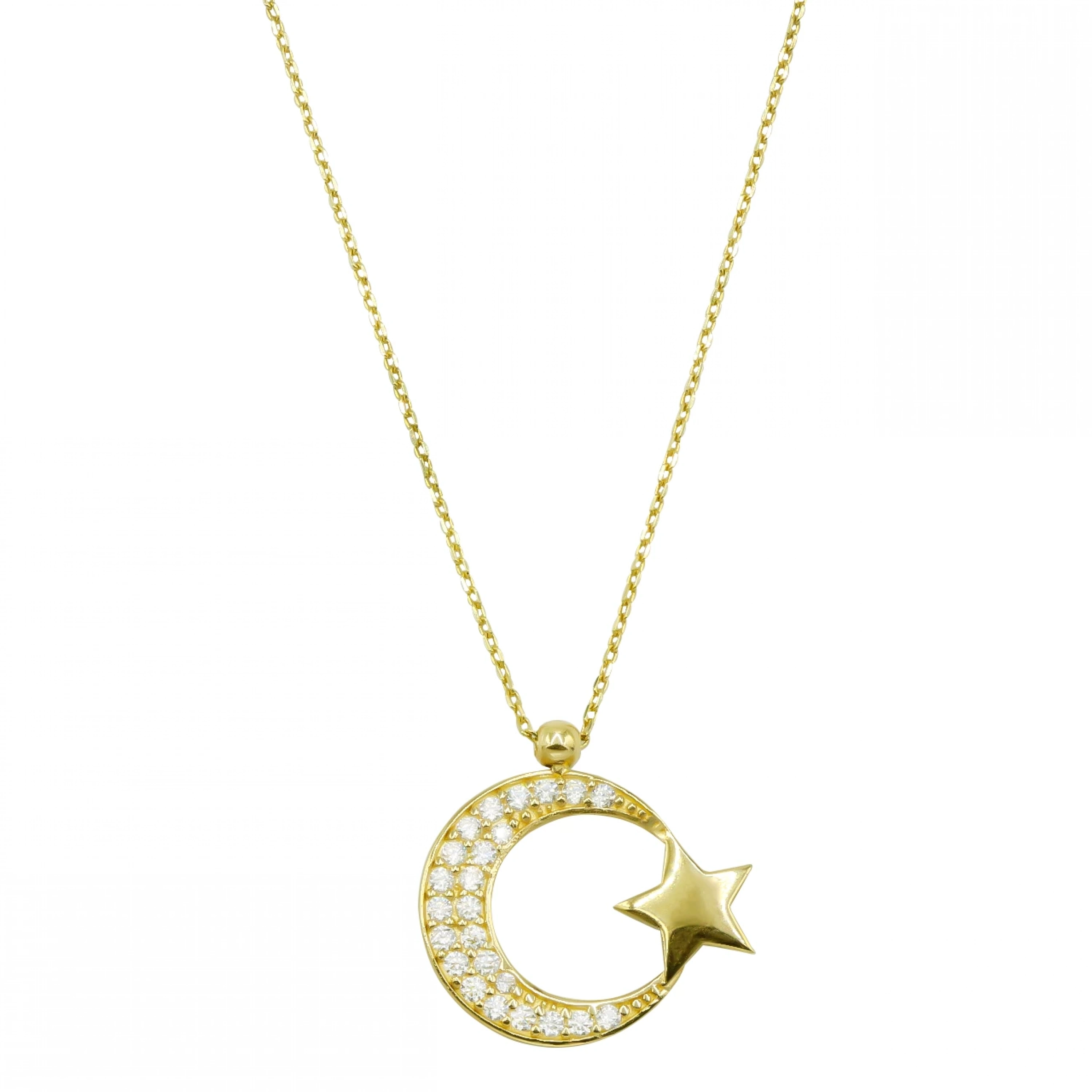 Taşlı Ayyıldız 14 Ayar Altın Kolye