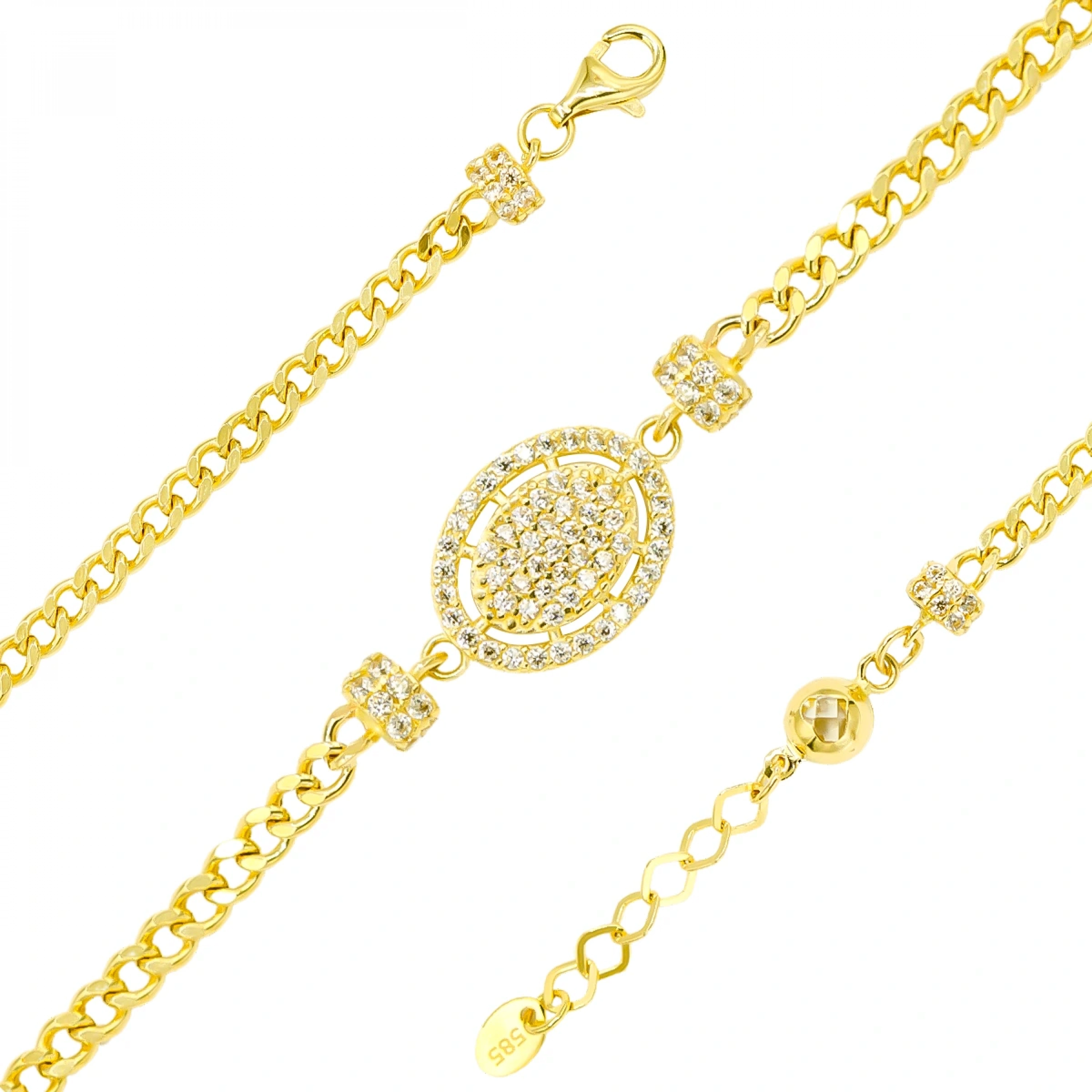 Taşlı Oval Baget 14 Ayar Altın Bileklik