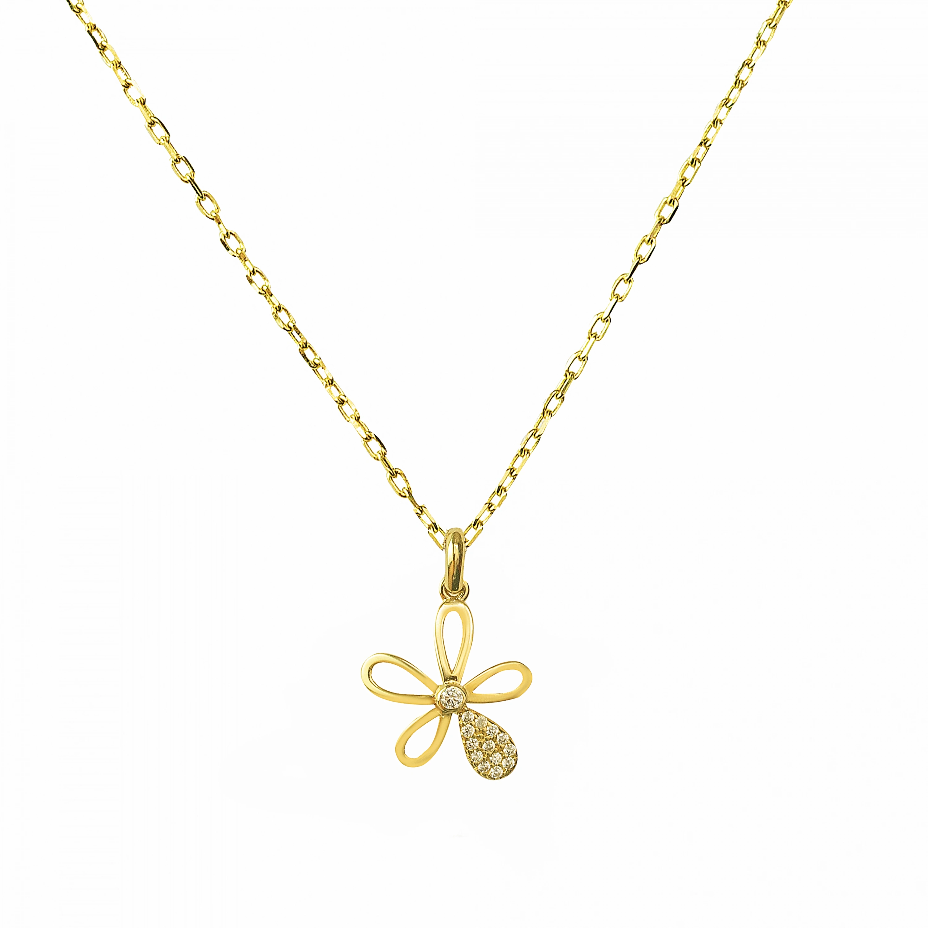 Taşlı Çiçek 14 Ayar Altın Kolye