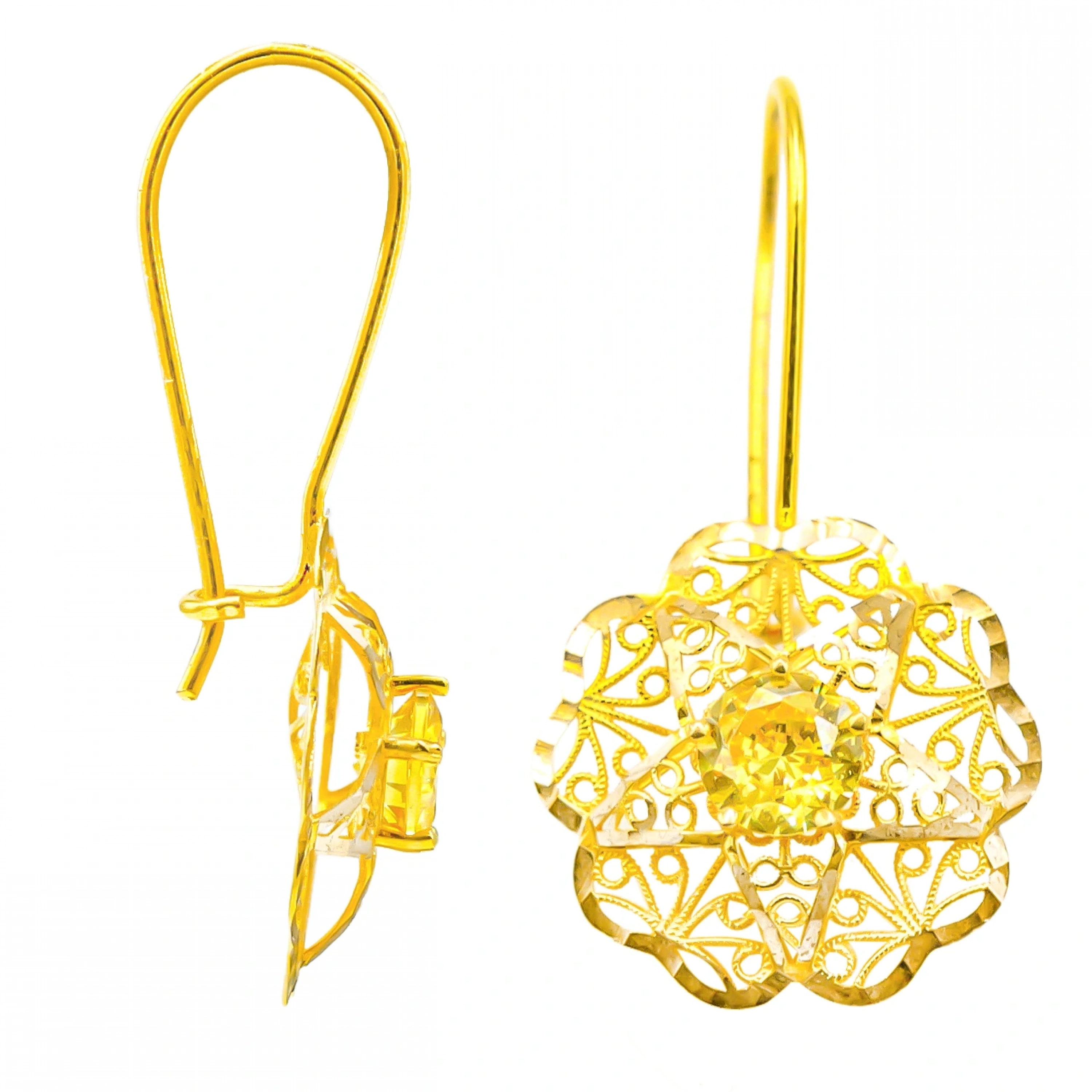 Taşlı Gül 14 Ayar Sallantılı Altın Küpe