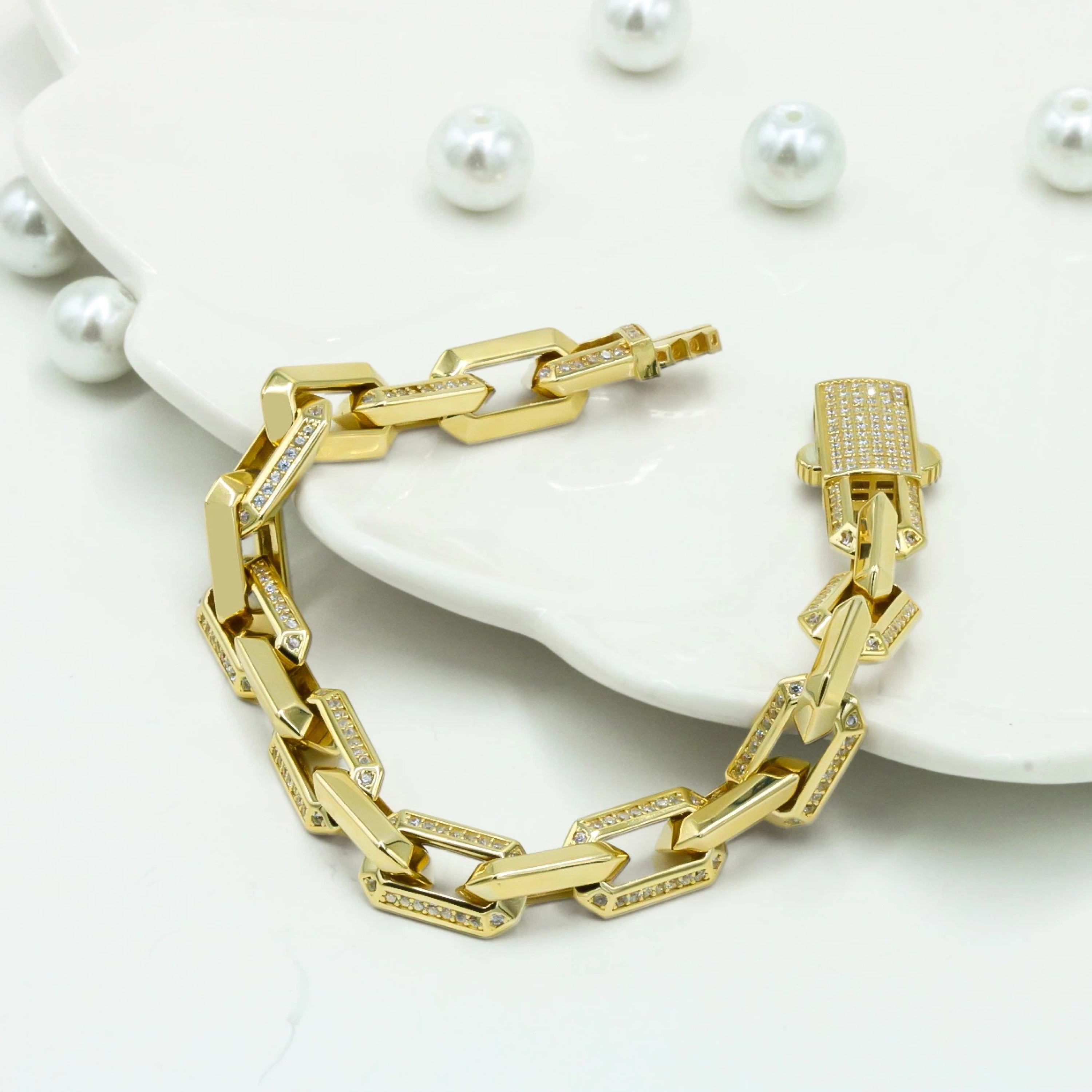 Taşlı İtalyan Gurmet 14 Ayar Altın Bileklik