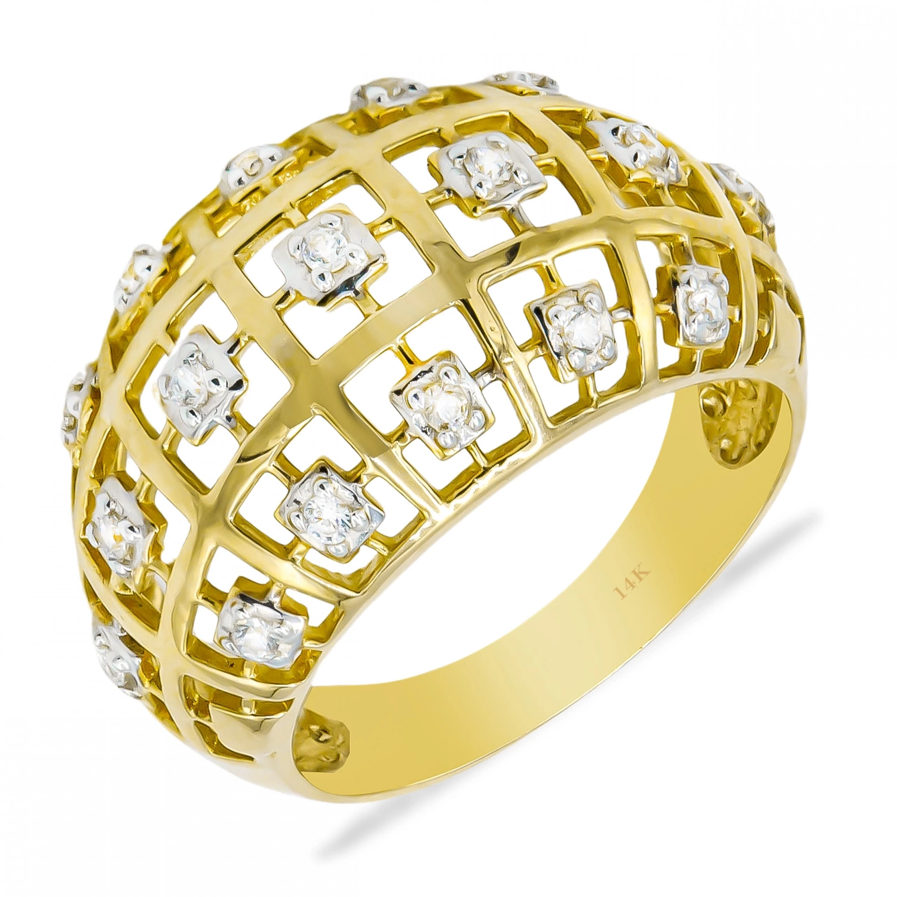 Taşlı Kafes 14 Ayar Altın Yüzük