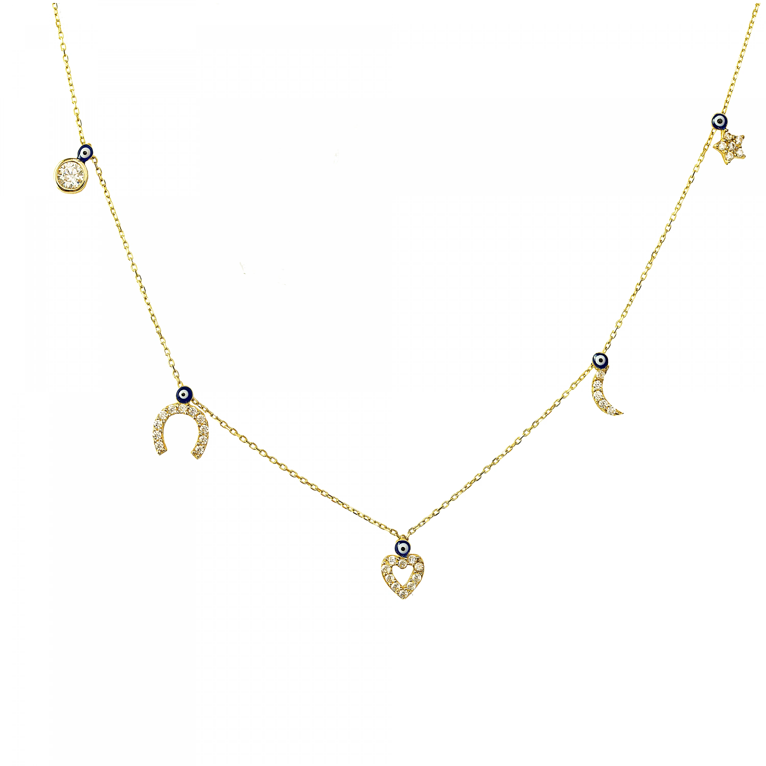 Taşlı Kalpli 14 Ayar Altın Kolye