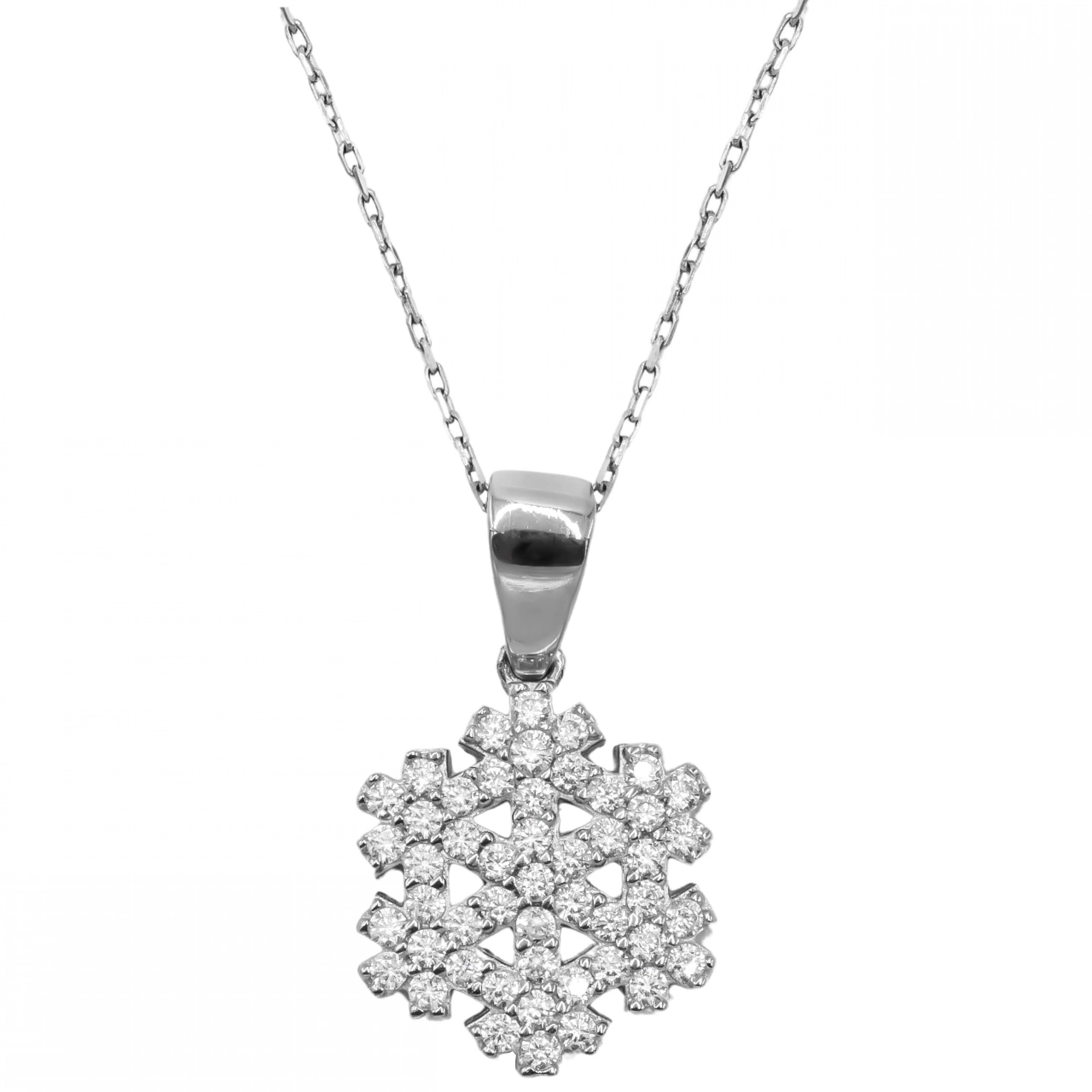 Taşlı Kar Tanesi 14 Ayar Altın Kolye