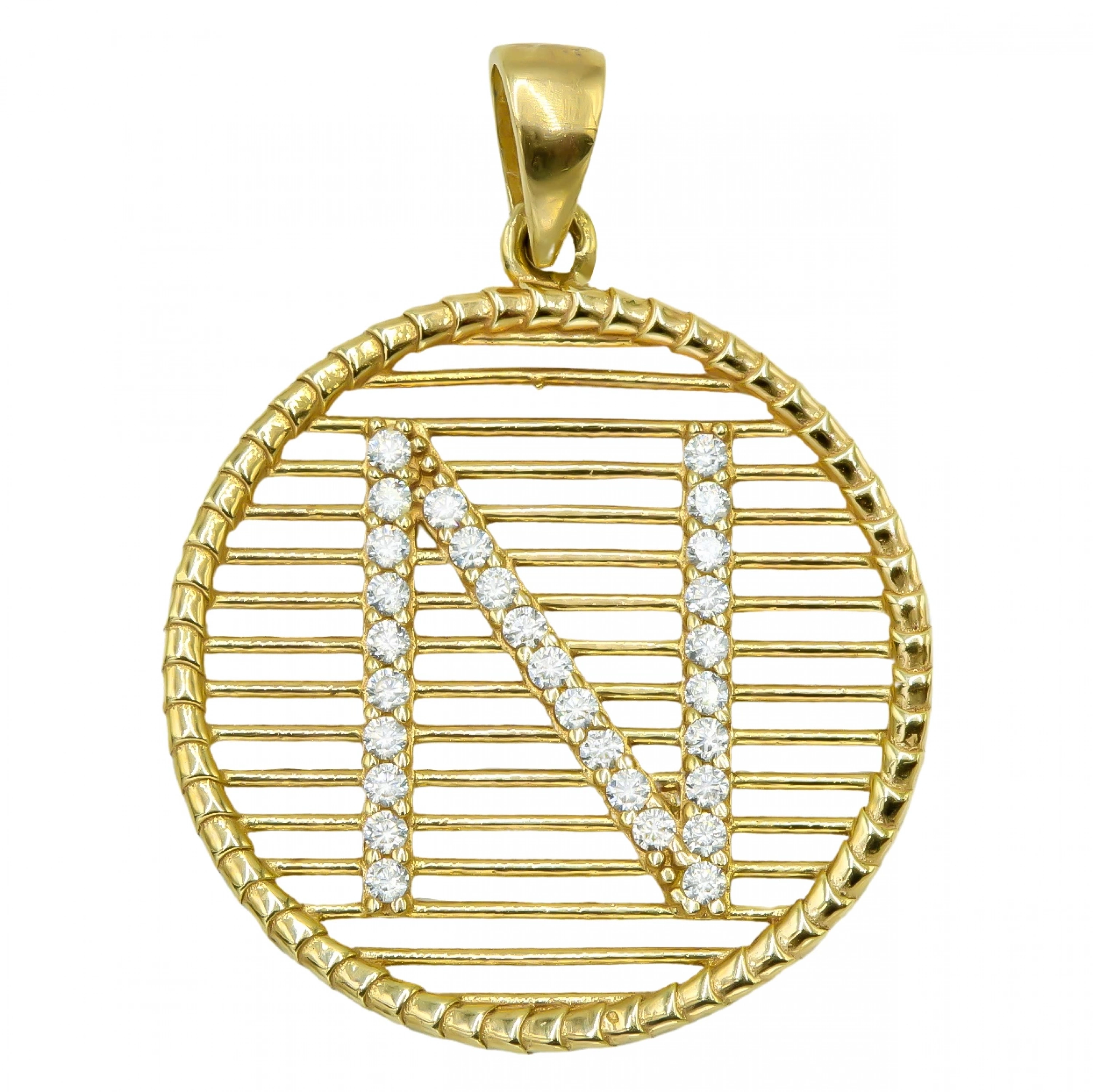 Taşlı N Harfi 8 Ayar Kolye Ucu