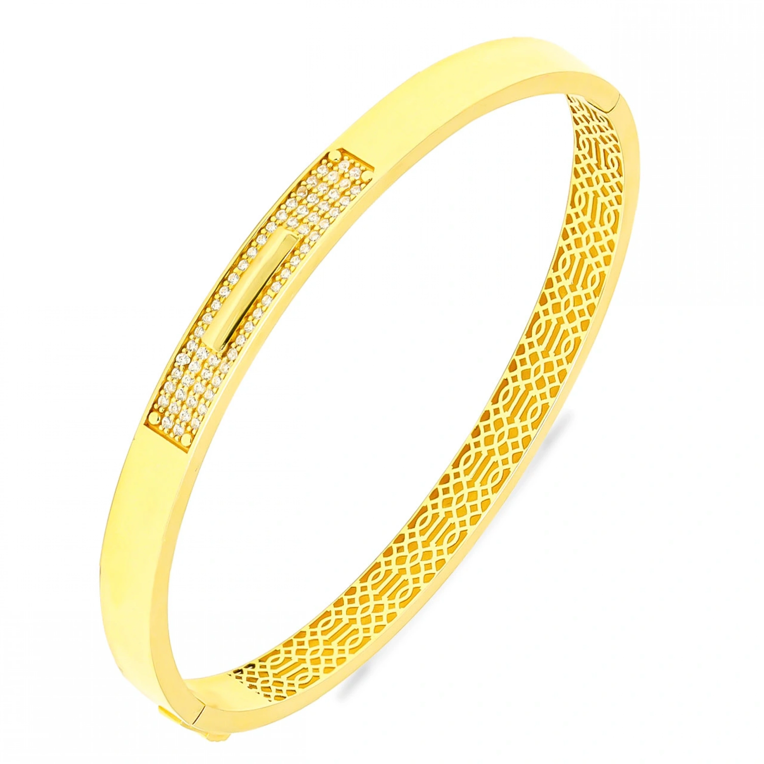 Taşlı Tasarım 14 Ayar Kelepçe Bilezik