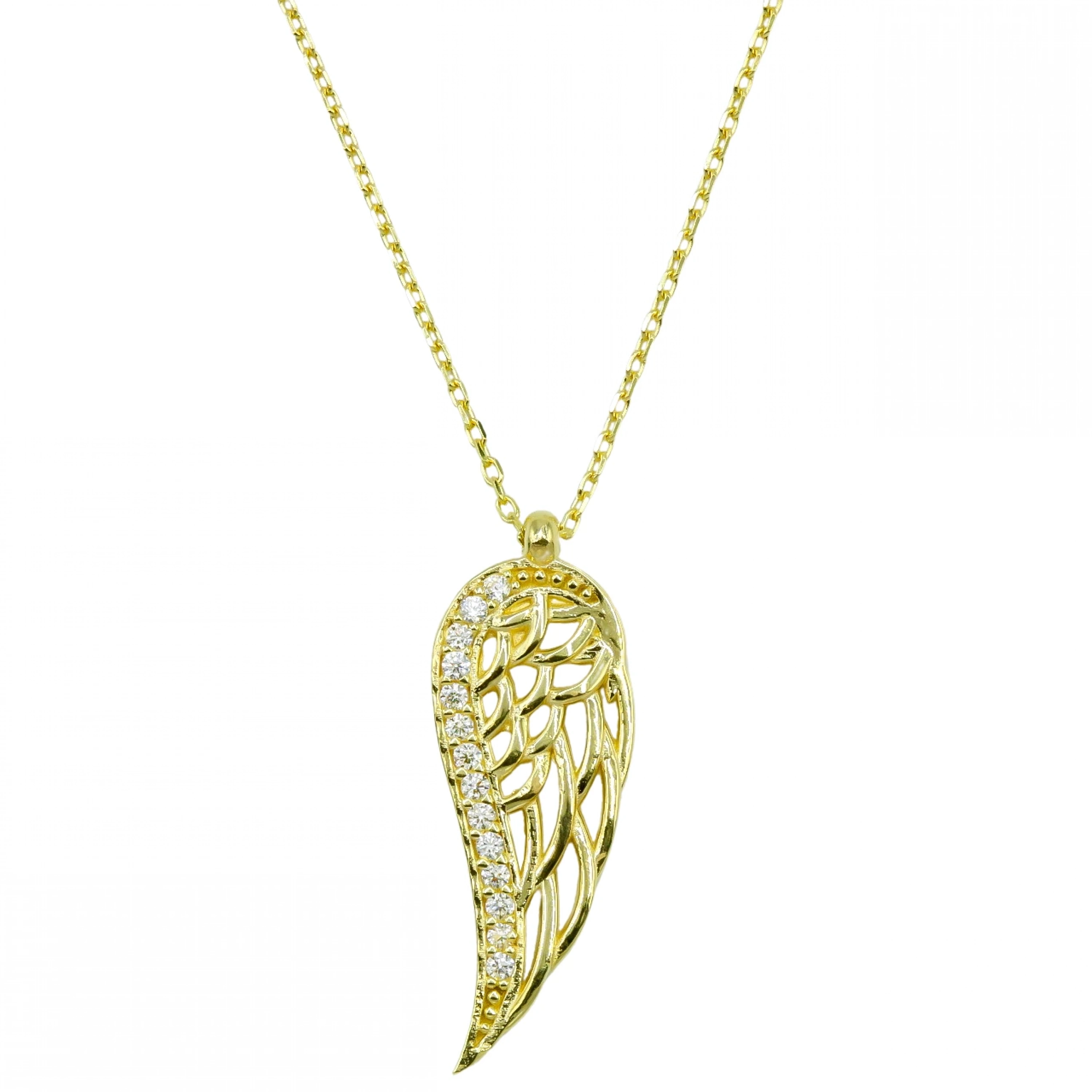 Taşlı Yaprak 8 Ayar Altın Kolye