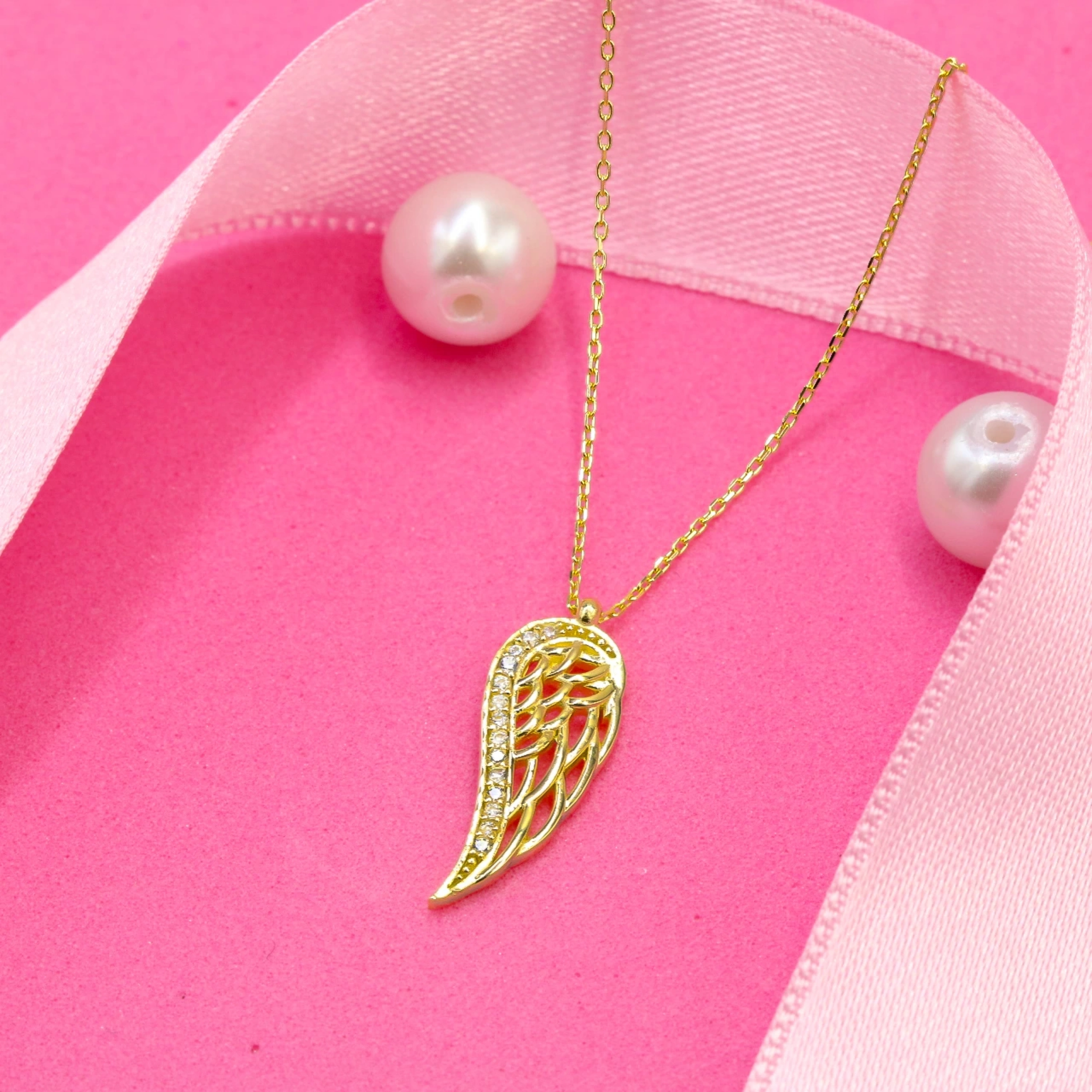 Taşlı Yaprak 8 Ayar Altın Kolye