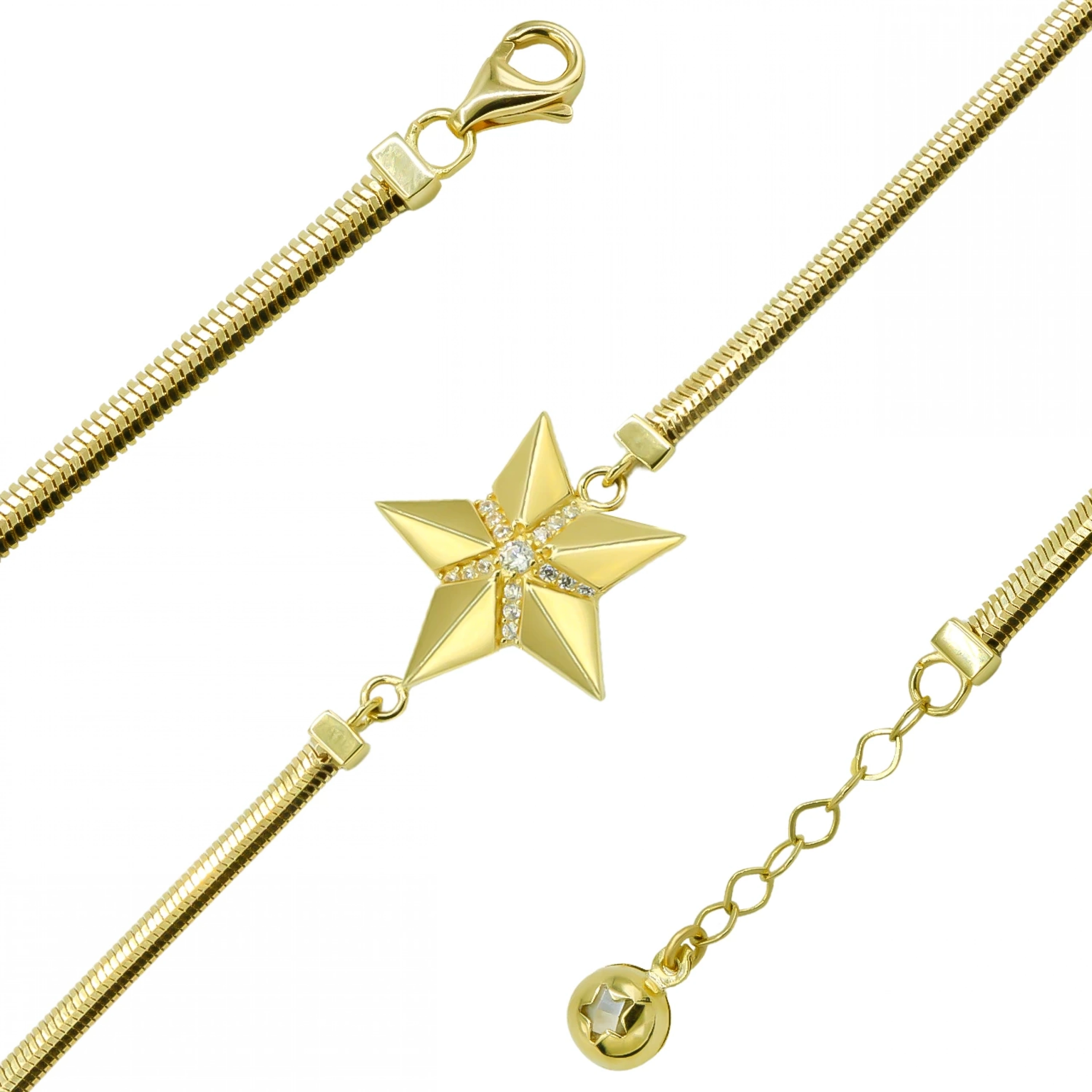 Taşlı Yıldız 14 Ayar Altın Bileklik