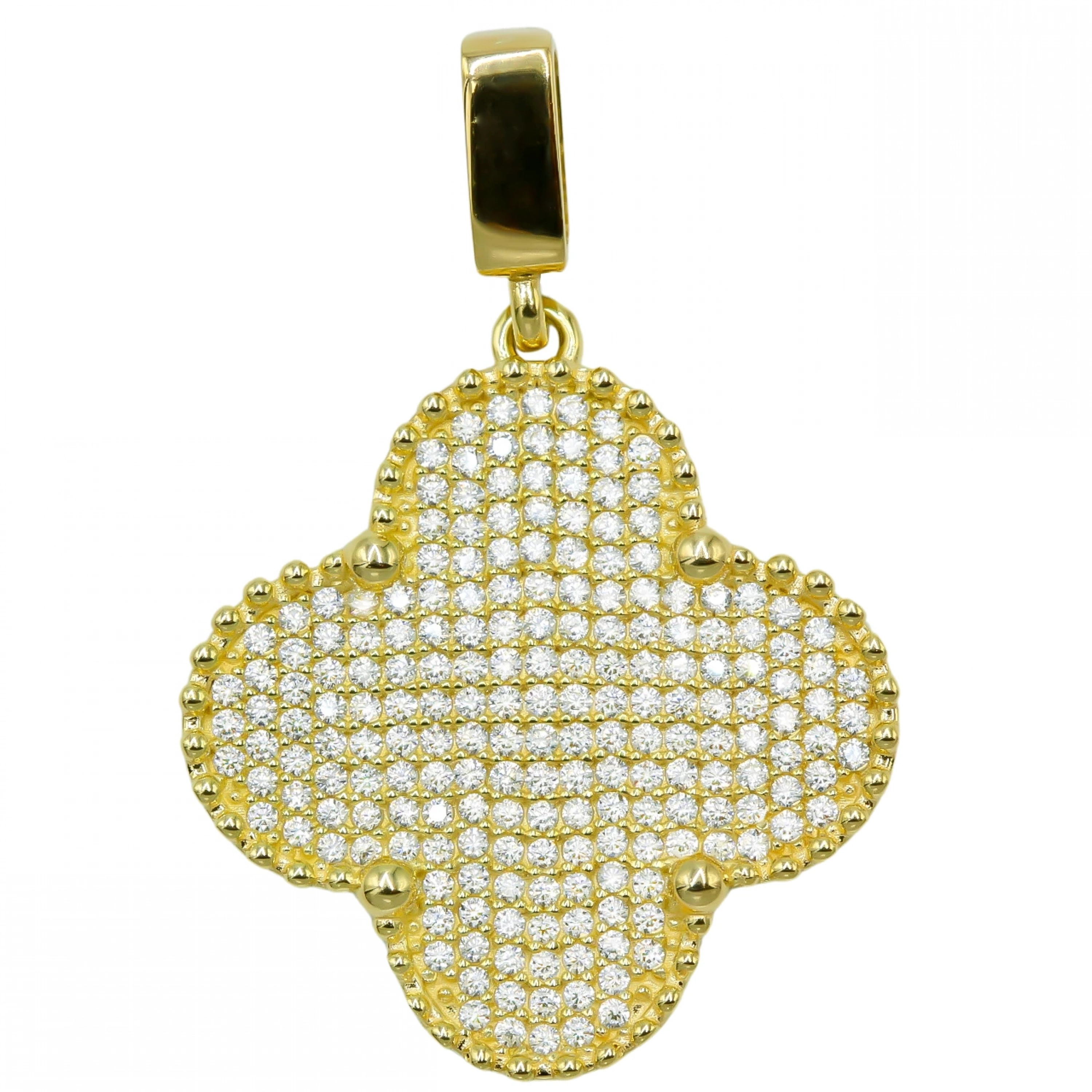 Taşlı Yonca 8 Ayar Kolye Ucu