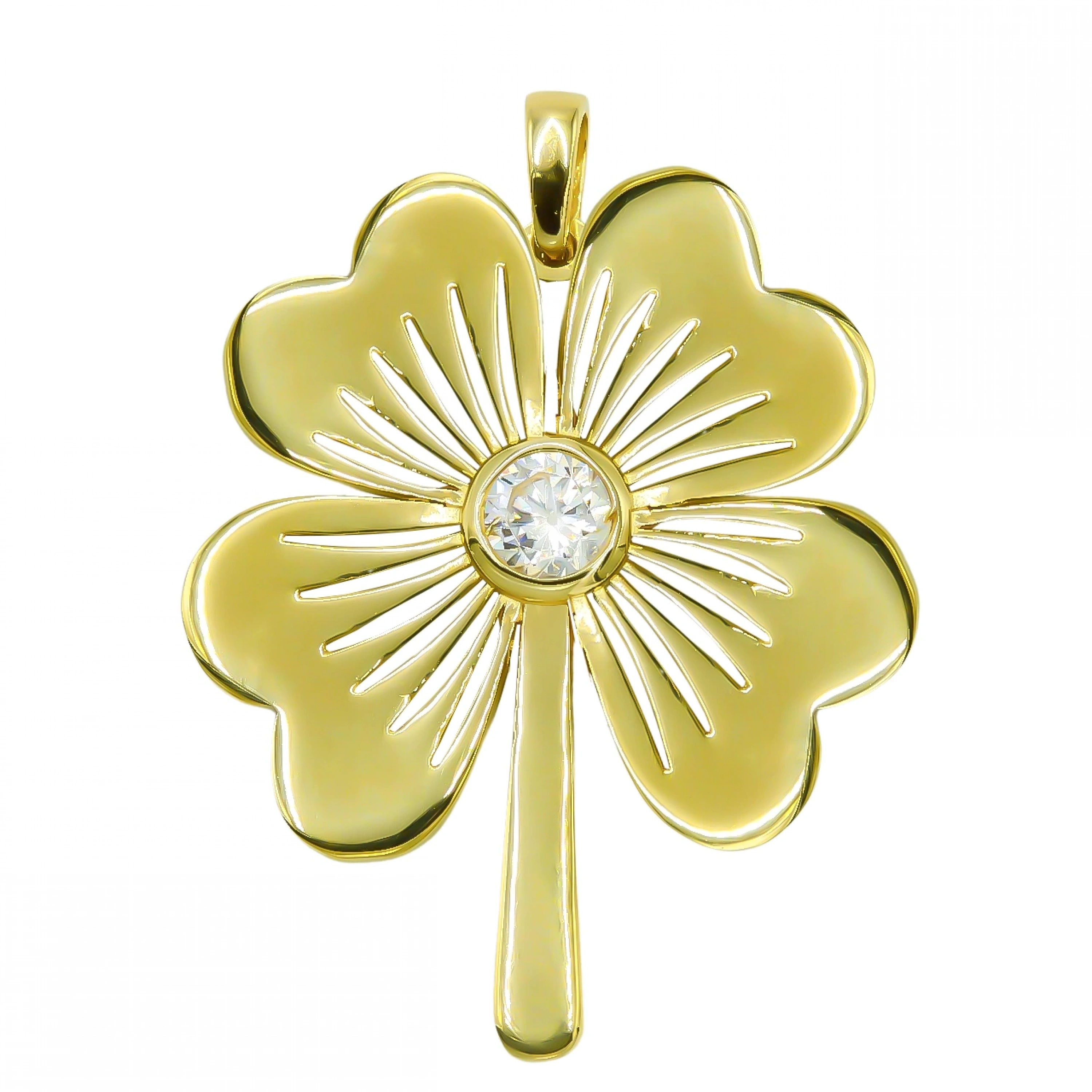 Tek Taş Yonca 14 Ayar Kolye Ucu