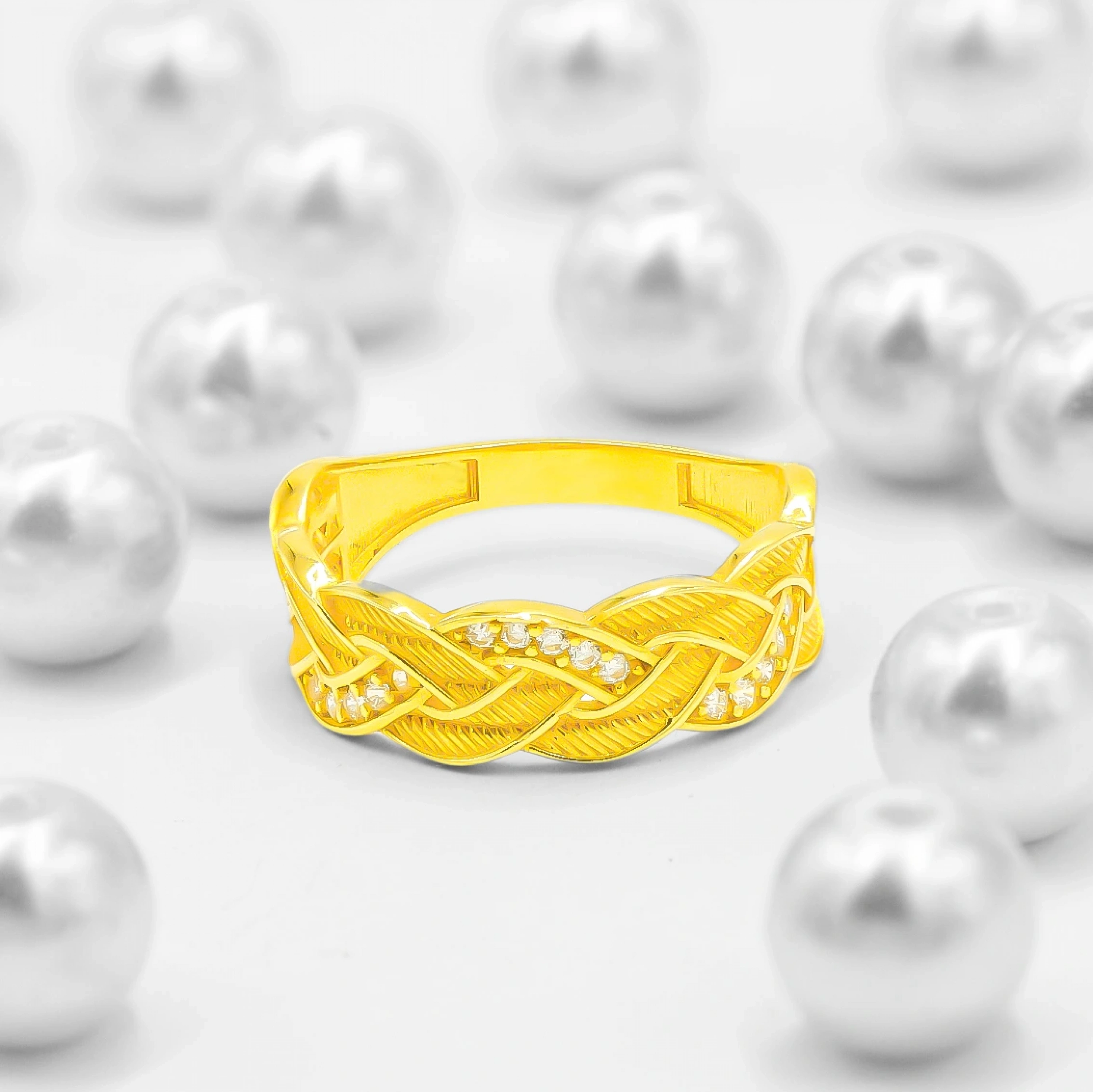 Taşlı Örgü14 Ayar Altın Yüzük