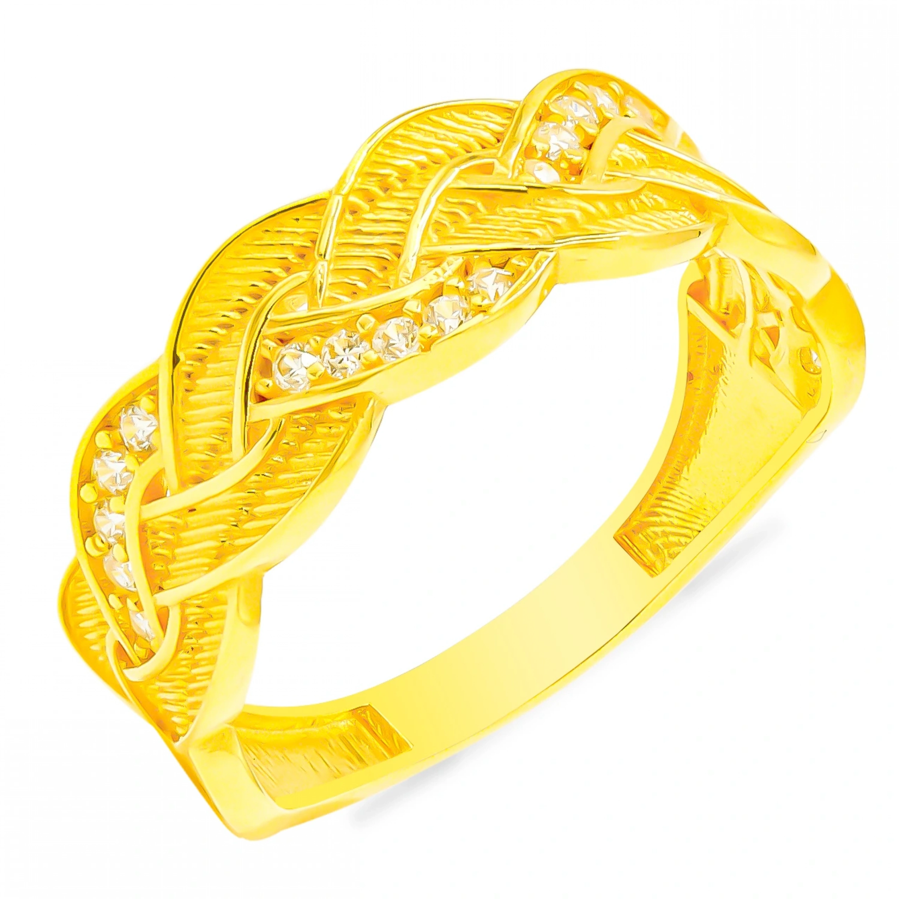 Taşlı Örgü14 Ayar Altın Yüzük