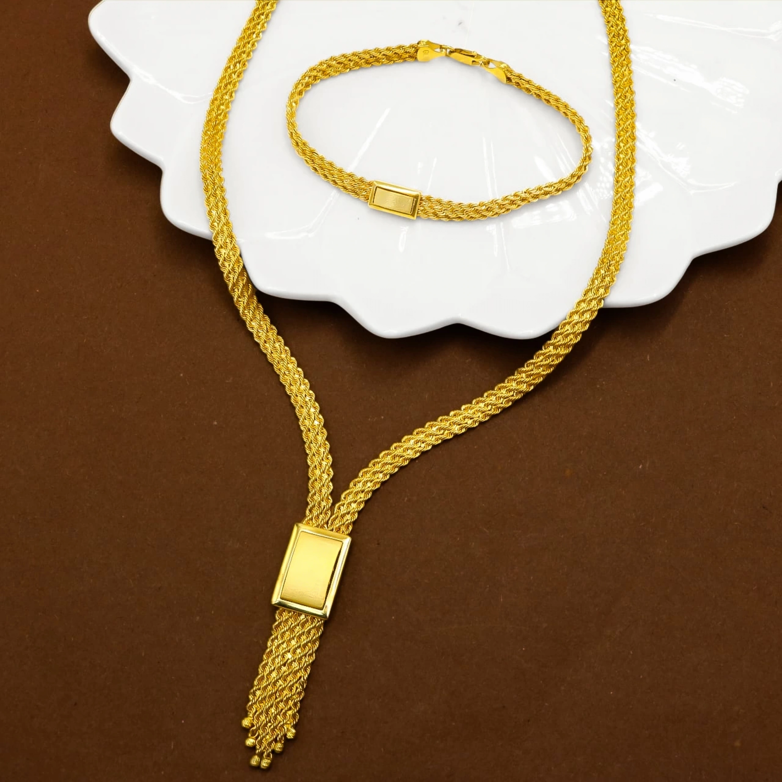 Tokalı Örgü 8 Ayar İkili Altın Set