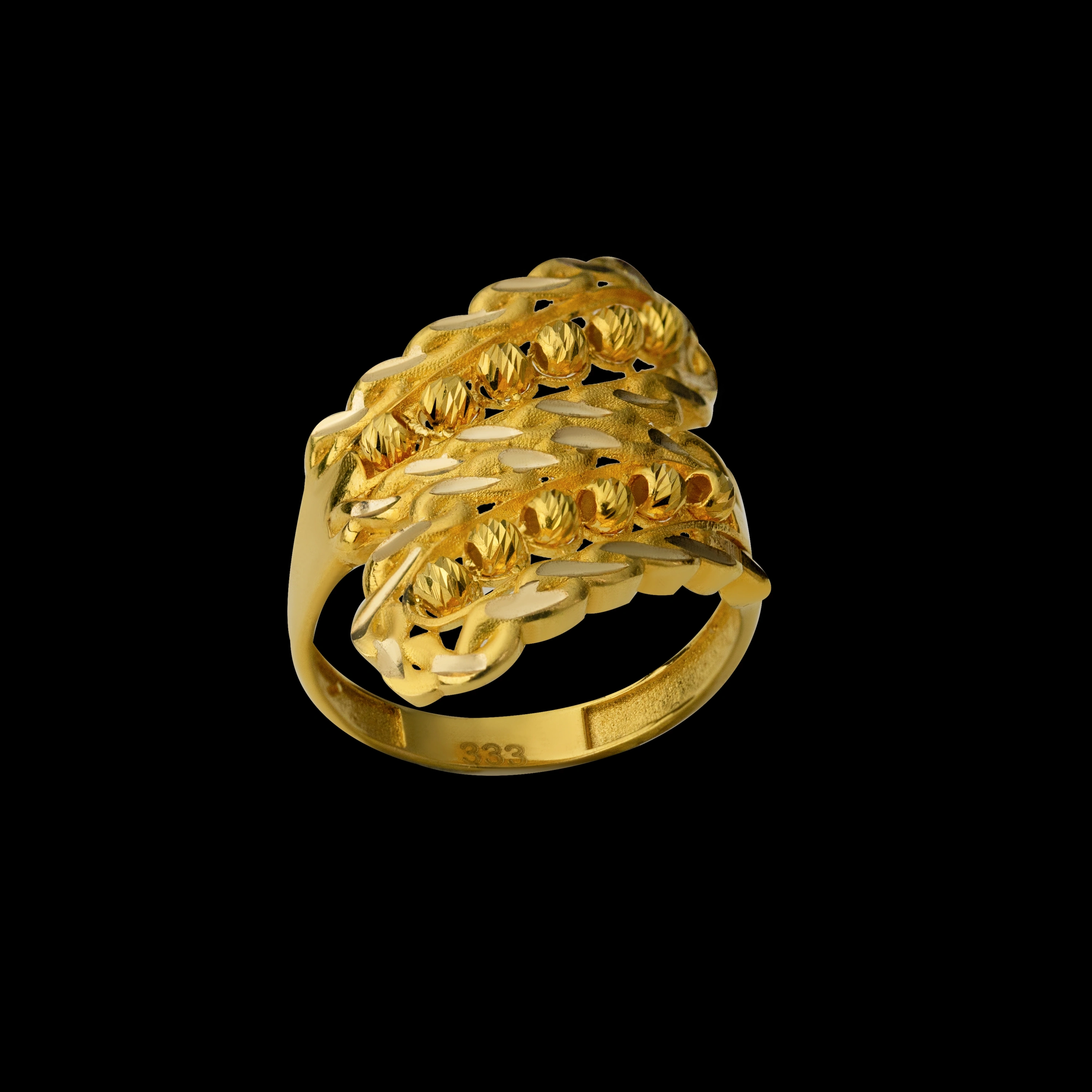 Toplu Yaprak Desenli 8 Ayar Altın Yüzük