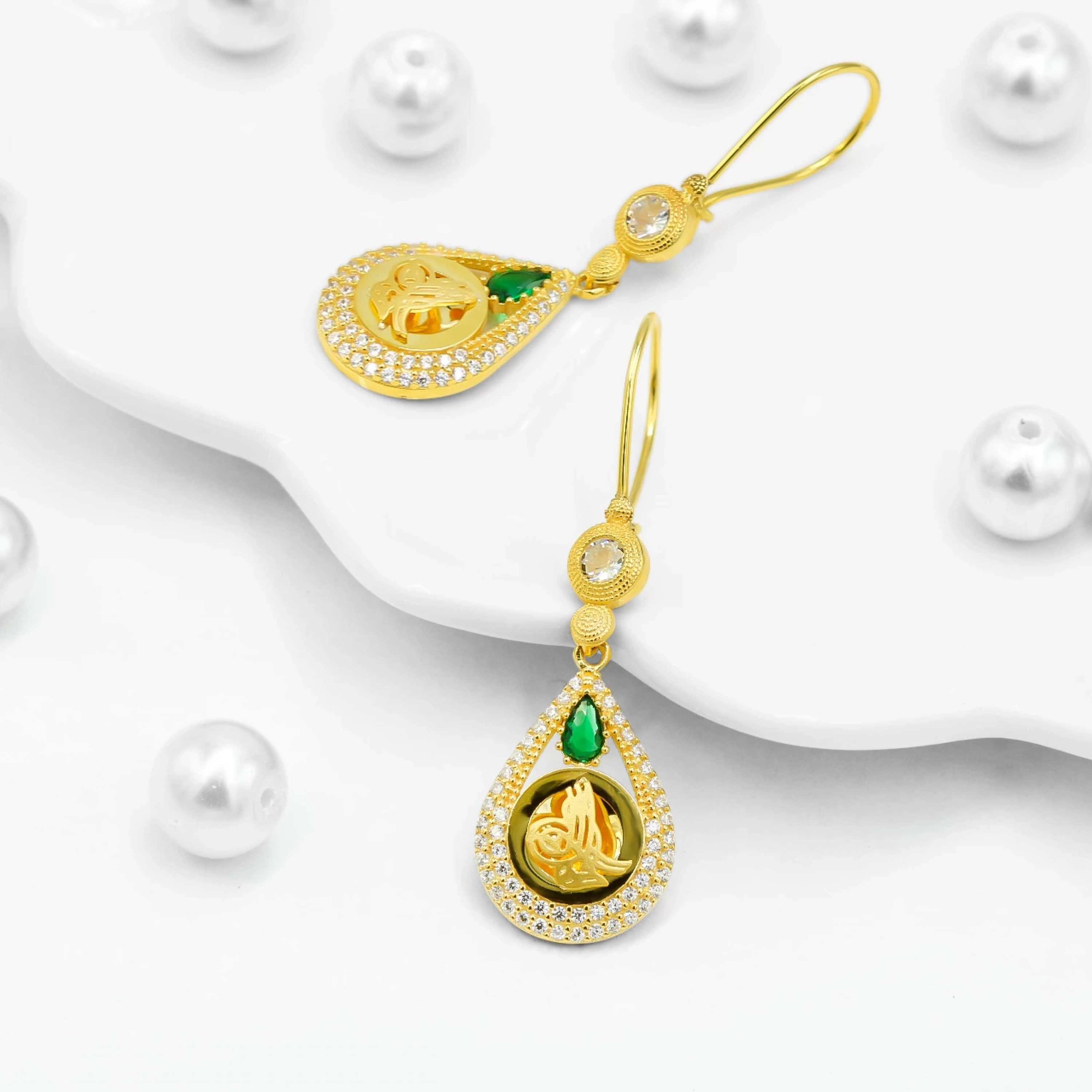 Tuğralı 8 Ayar Altın Küpe