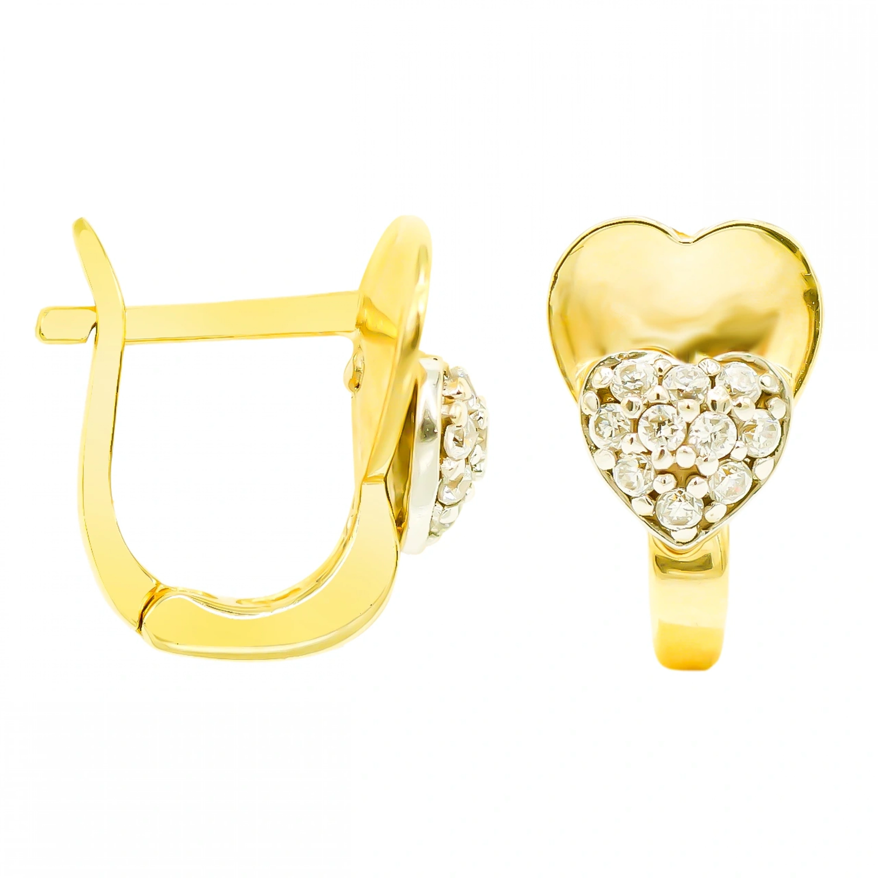Kalp Taşlı 14 Ayar Klipsli Altın Küpe