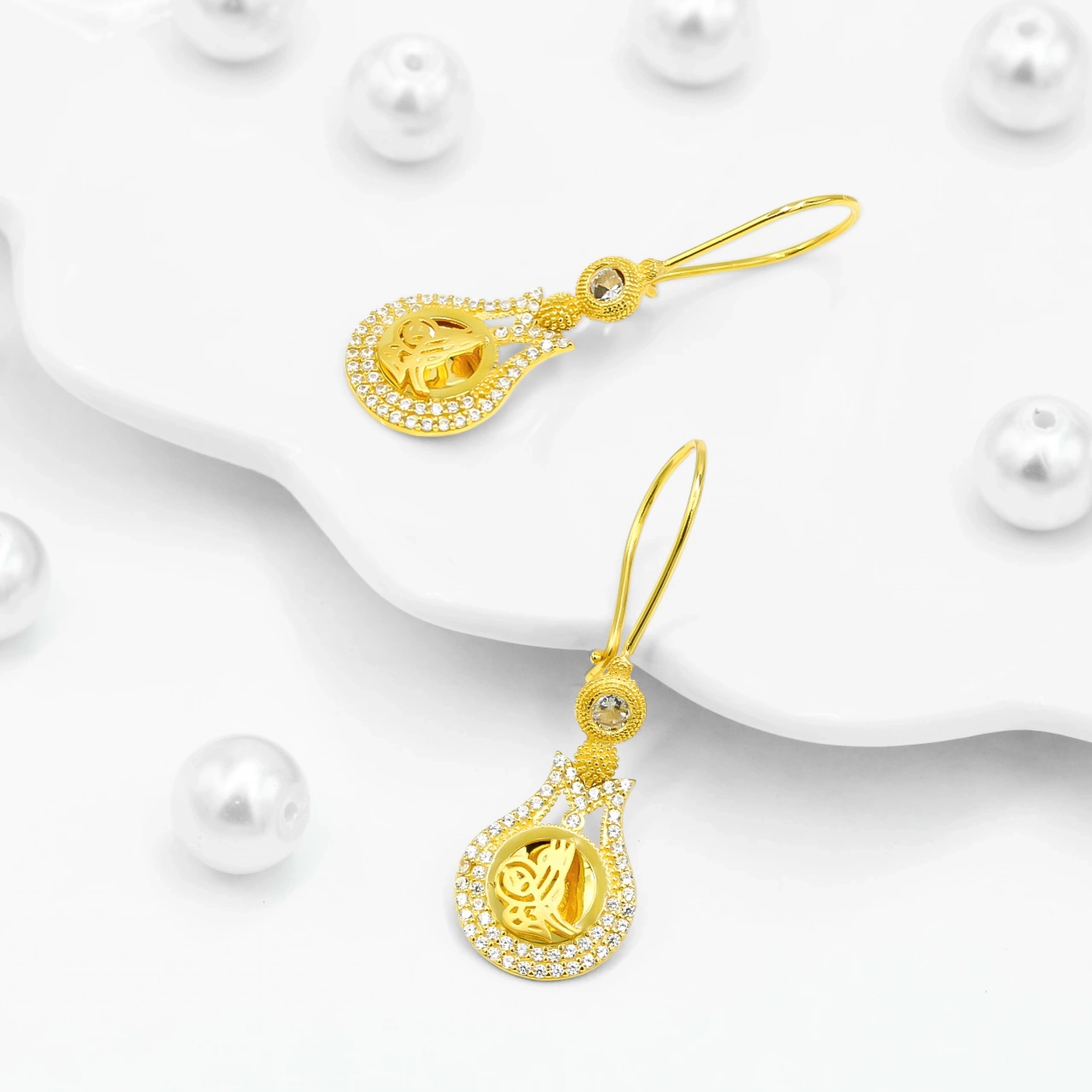 Tuğralı 8 Ayar Altın Küpe