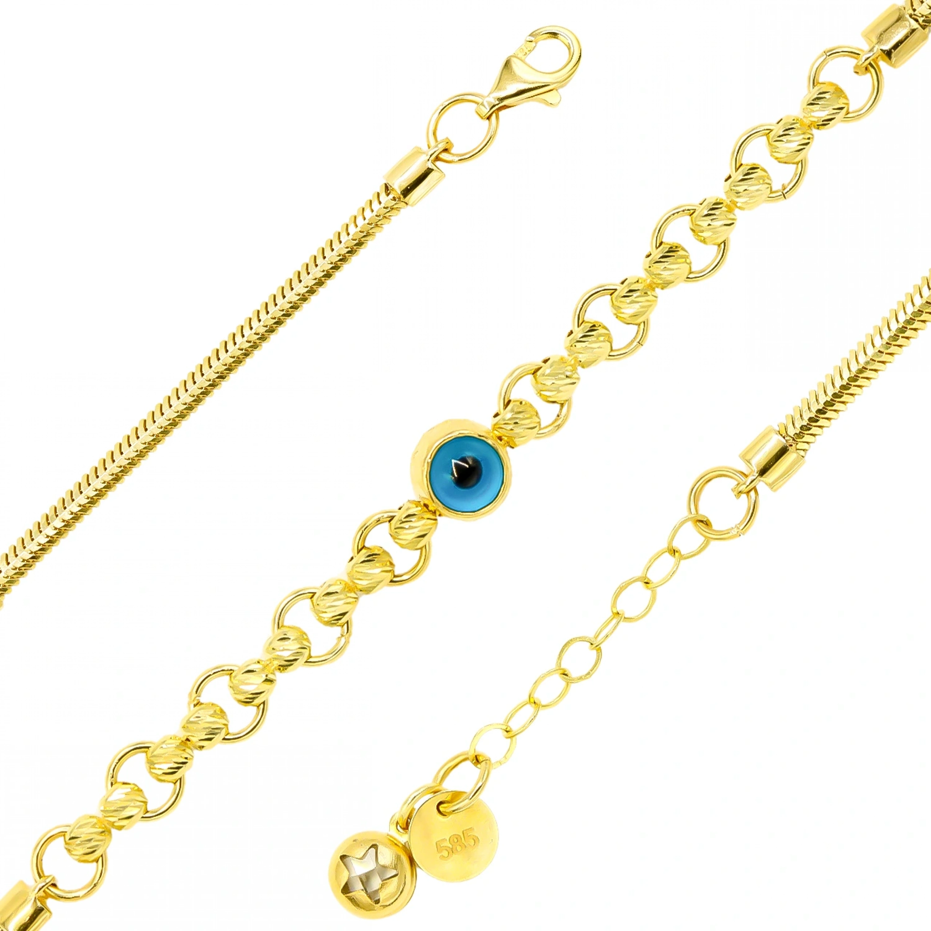 Gözlü Boncuklu 14 Ayar Altın Bileklik