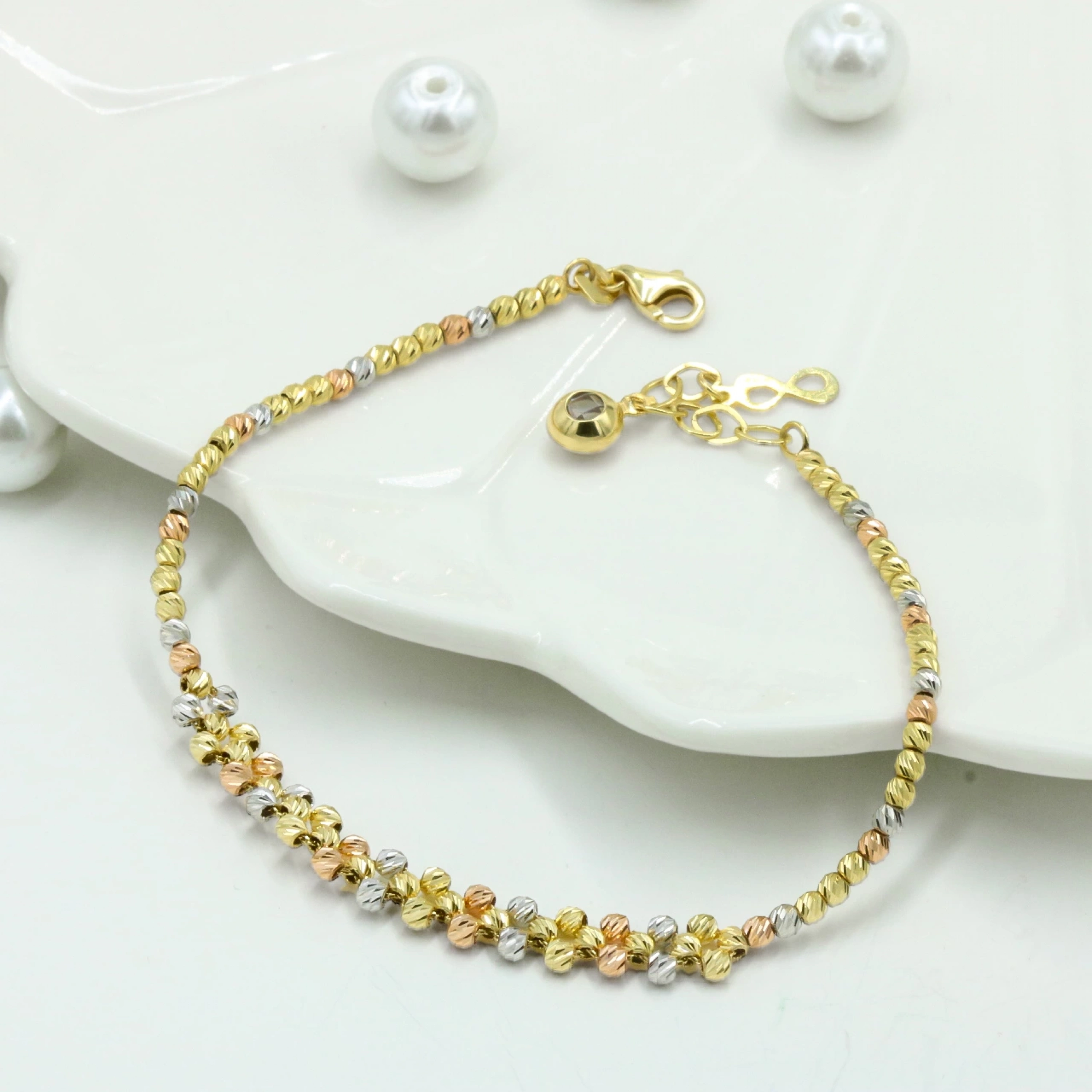 Üç Renk Dorika Zincir 14 Ayar Altın Bileklik