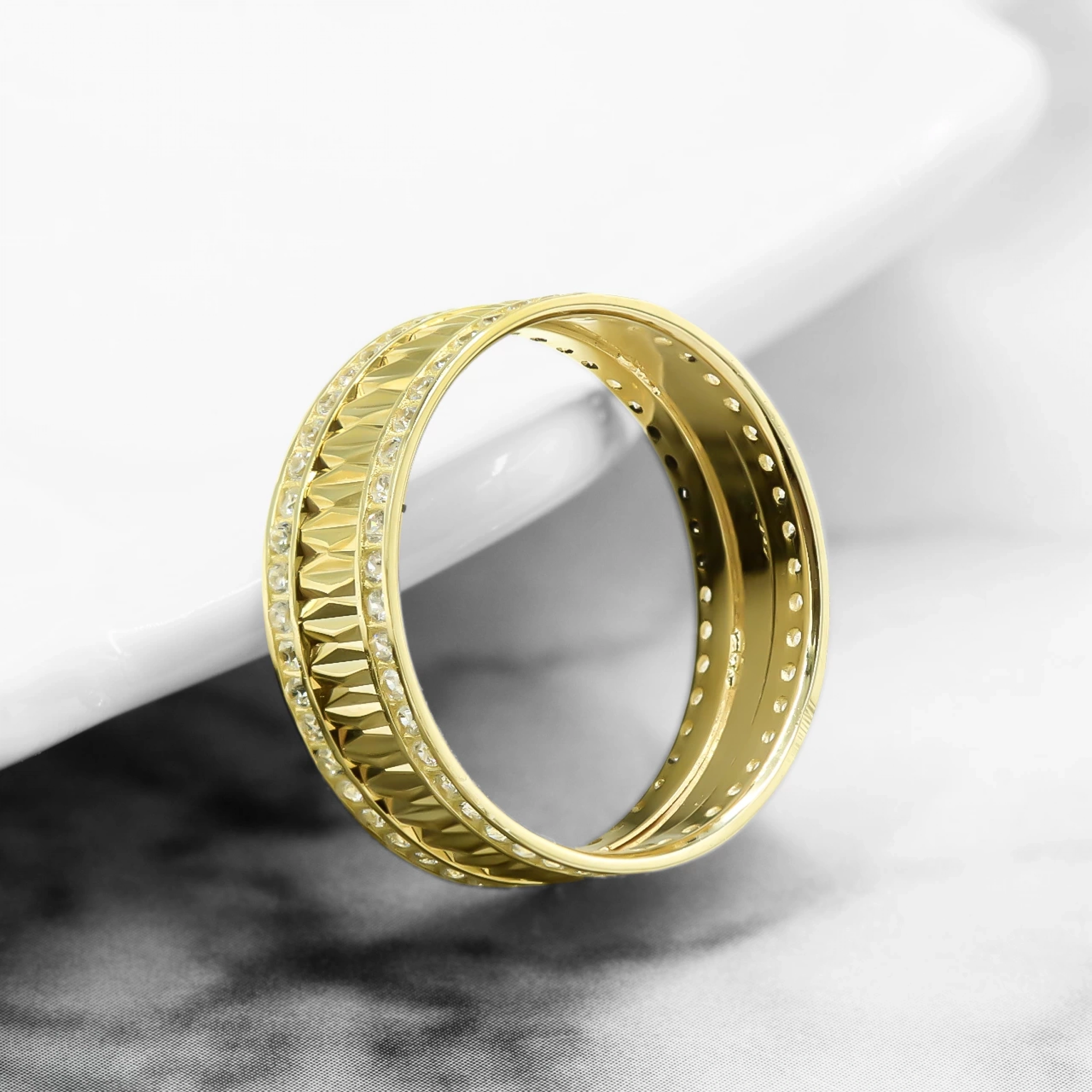 2 Sıra Taşlı 14 Ayar Altın Kadın Alyans Yüzük