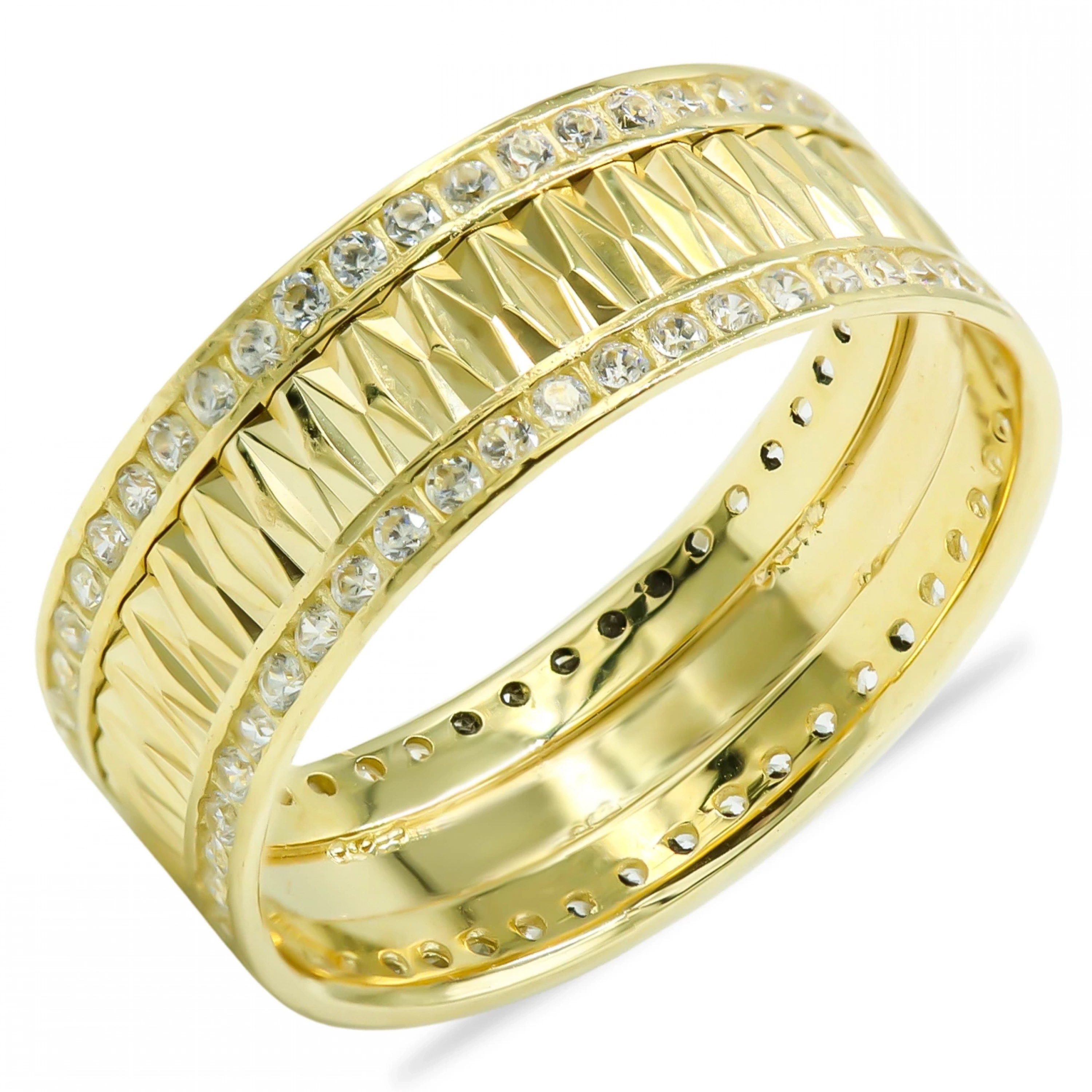 2 Sıra Taşlı 14 Ayar Altın Kadın Alyans Yüzük