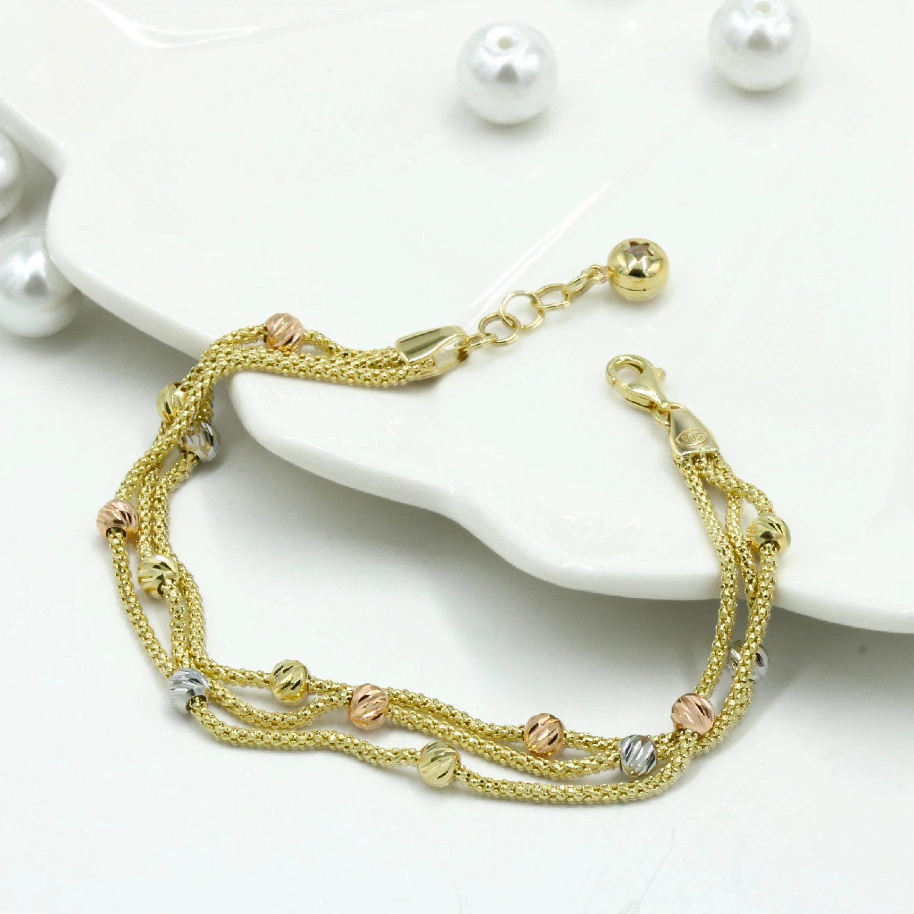 Üç Sıra Dorika Zincir 14 Ayar Altın Bileklik