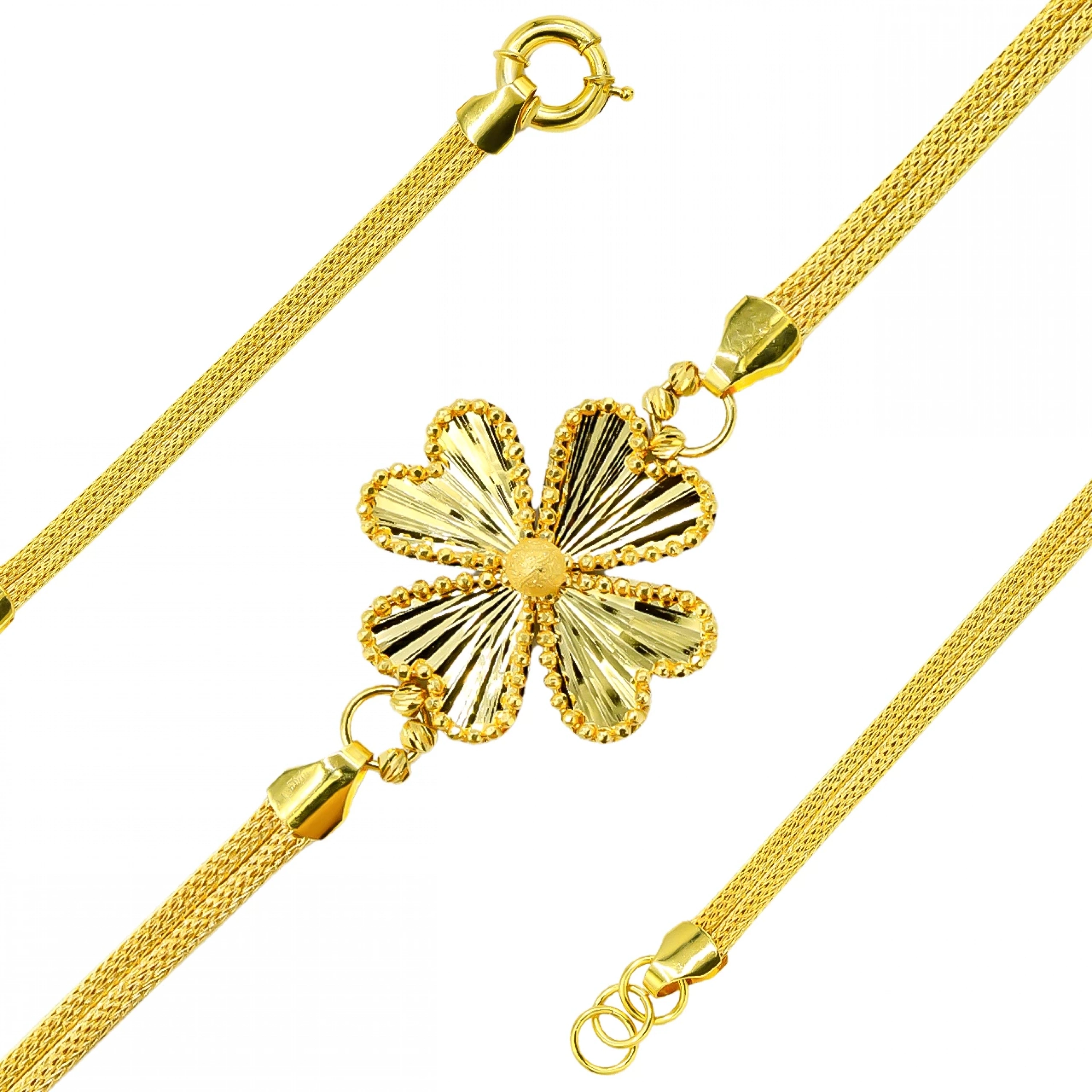 Hasır Zincirli Yonca 14 Ayar Altın Bileklik