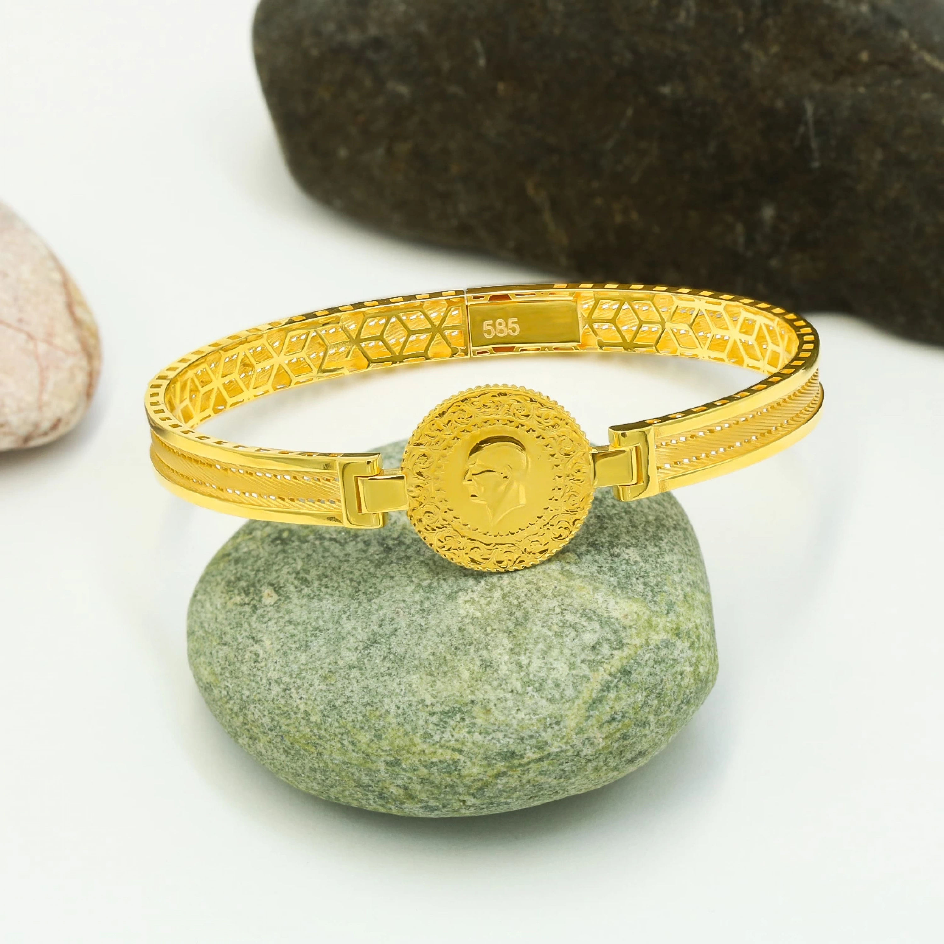 Çeyrek Altınlı Hasır 14 Ayar Kelepçe Bilezik