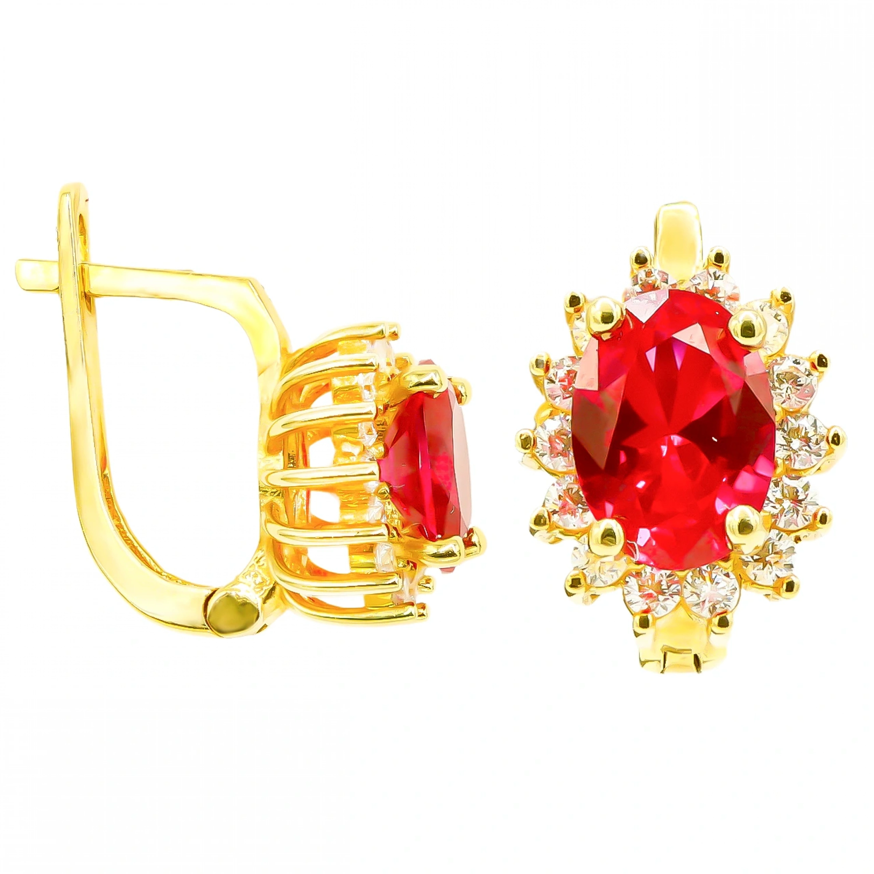 Kırmızı Taşlı 14 Ayar Klipsli Altın Küpe